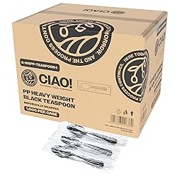 CIAO! 6.3" Black Teaspoon Heavy Weight Polypropylene Individually Wrapped (Case of 1,000)