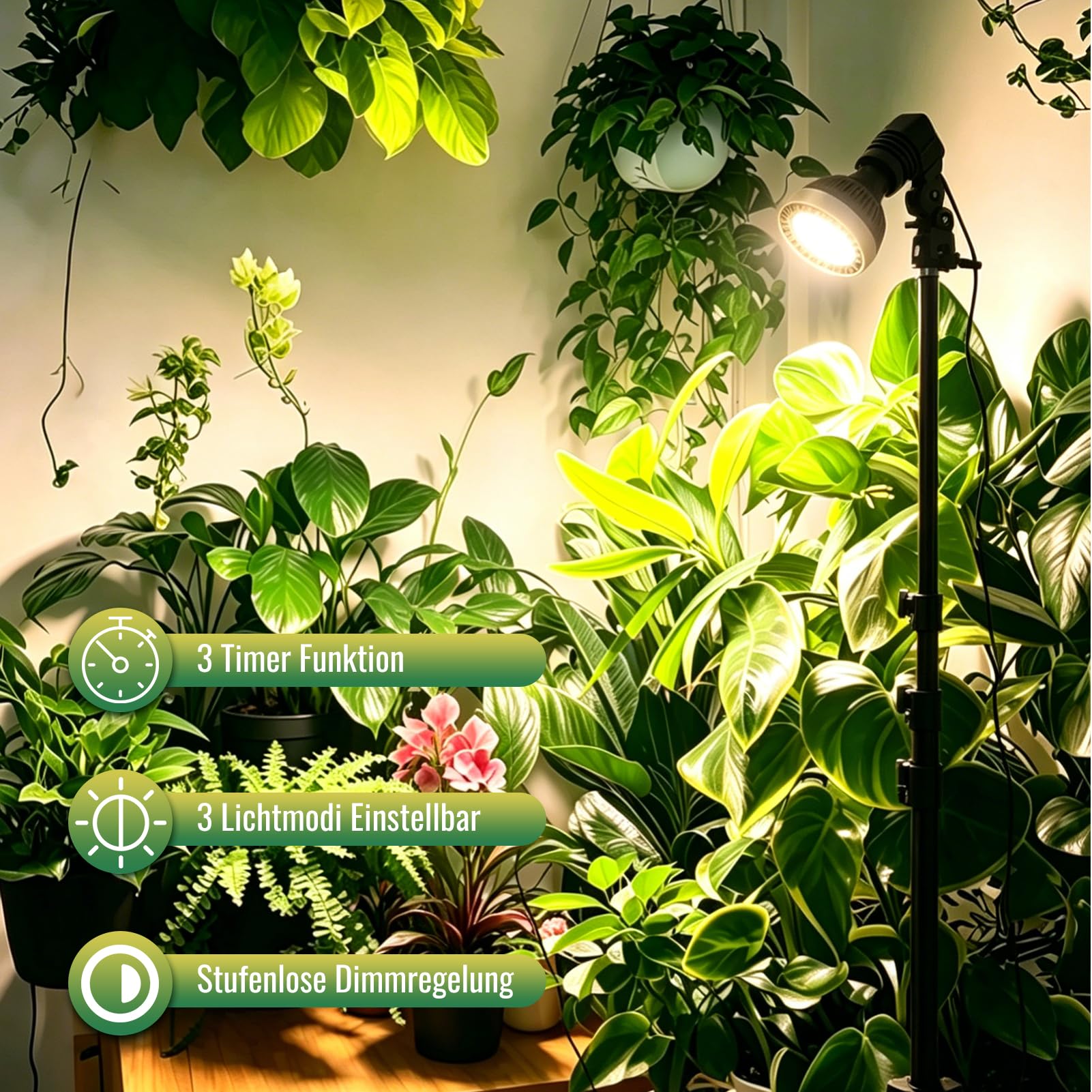 Ampoule Lampe Horticole avec Trépieds,19W Led Horticole Spectre Complet | E27 Lampe De Croissance pour Plantes,Dimmable 36 LEDs Lampe Plante Avec Minuterie 4/8/12h,pour Germination Croissance