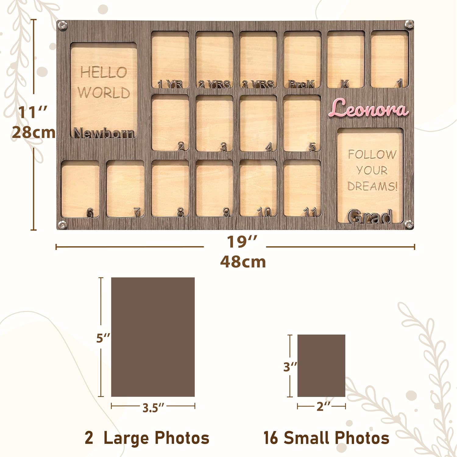 USA MADE-Personalized Newborn to Graduation Picture Frame, School Picture Frame Pre-K to 12, Wooden School Photo Frame Pre-k-12 & College Frame,Custom Graduation Gifts & Party Decor