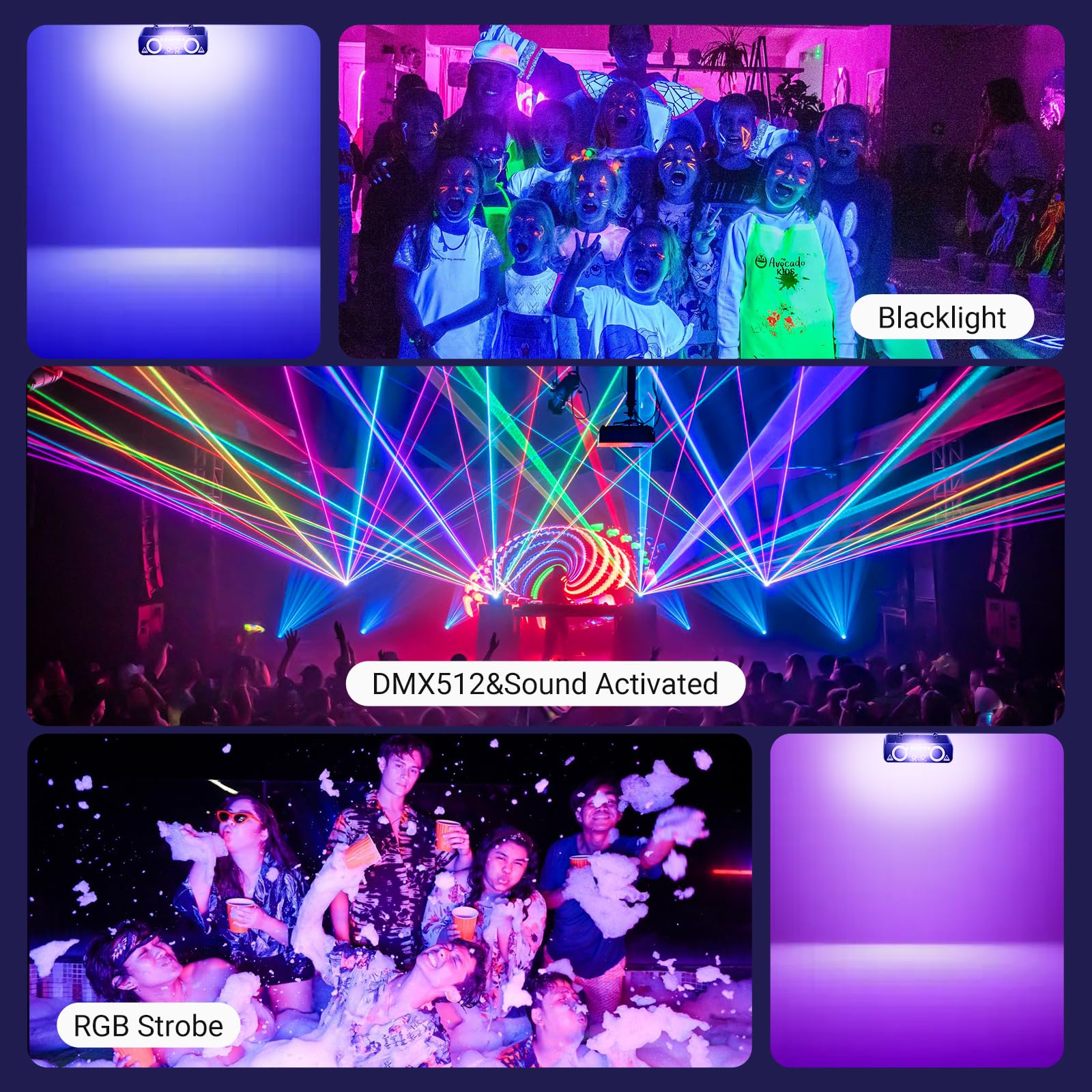 Projecteur Disco 5 En 1 RGB - Effets Lumineux DJ - Télécommande Et DMX - Pour Soirées