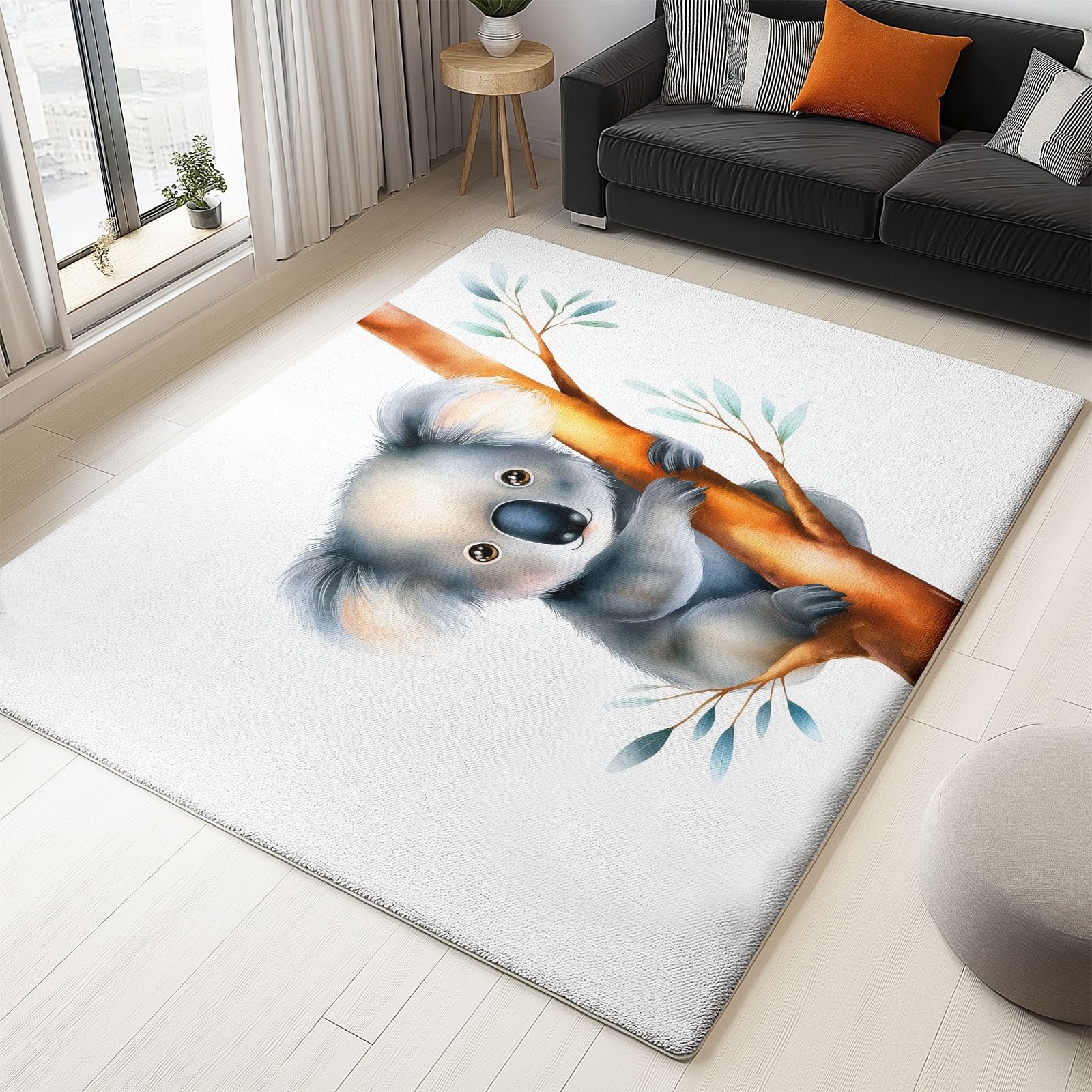 Dywan i przyjemnie miękki, 160 x 220 cm, kremowy dywan z krótkim włosiem do jadalni, kuchni i biura, marzycielskie dywaniki śliczne zwierzęta koala antypoślizgowe