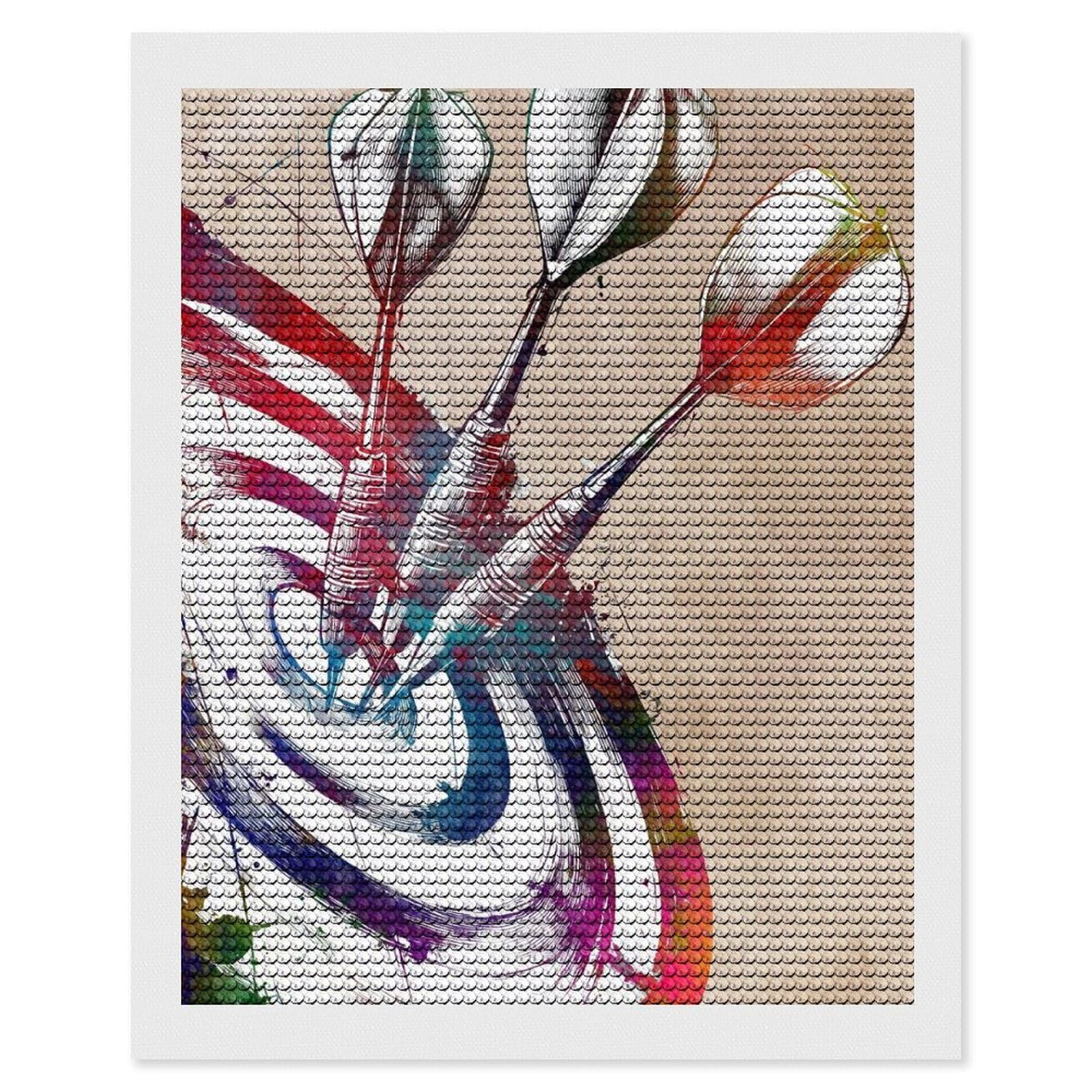 Junmoney Darts Hitting Target, Watercolor Style Diamond Painting Set 16"x20", Stress Relief Craft, Easy to Enjoy, Vintage Style Decor, Festive Craft Gift