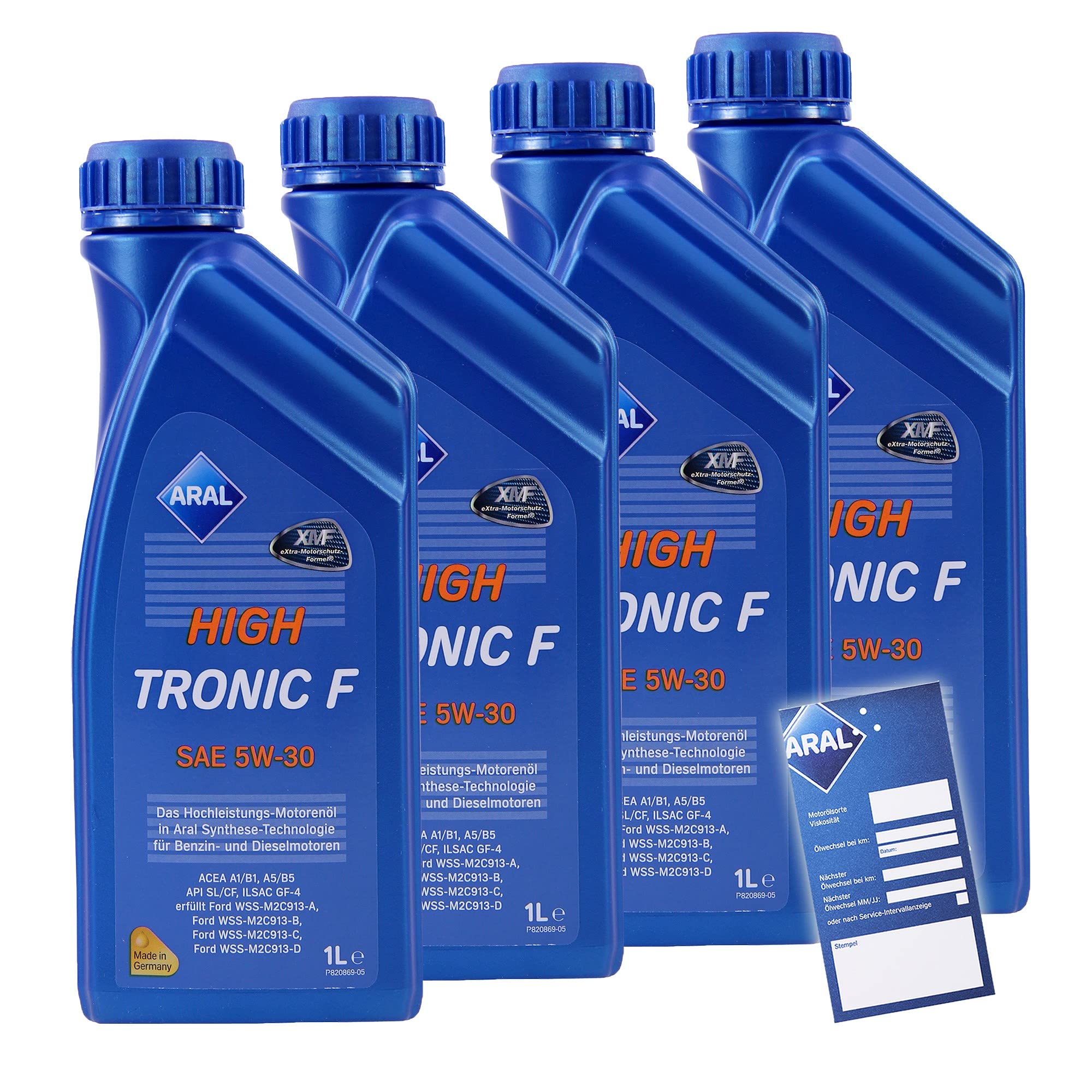 4x 1 L Liter ARAL HighTronic F 5W-30 Motoröl inkl. Ölwechselanhänger