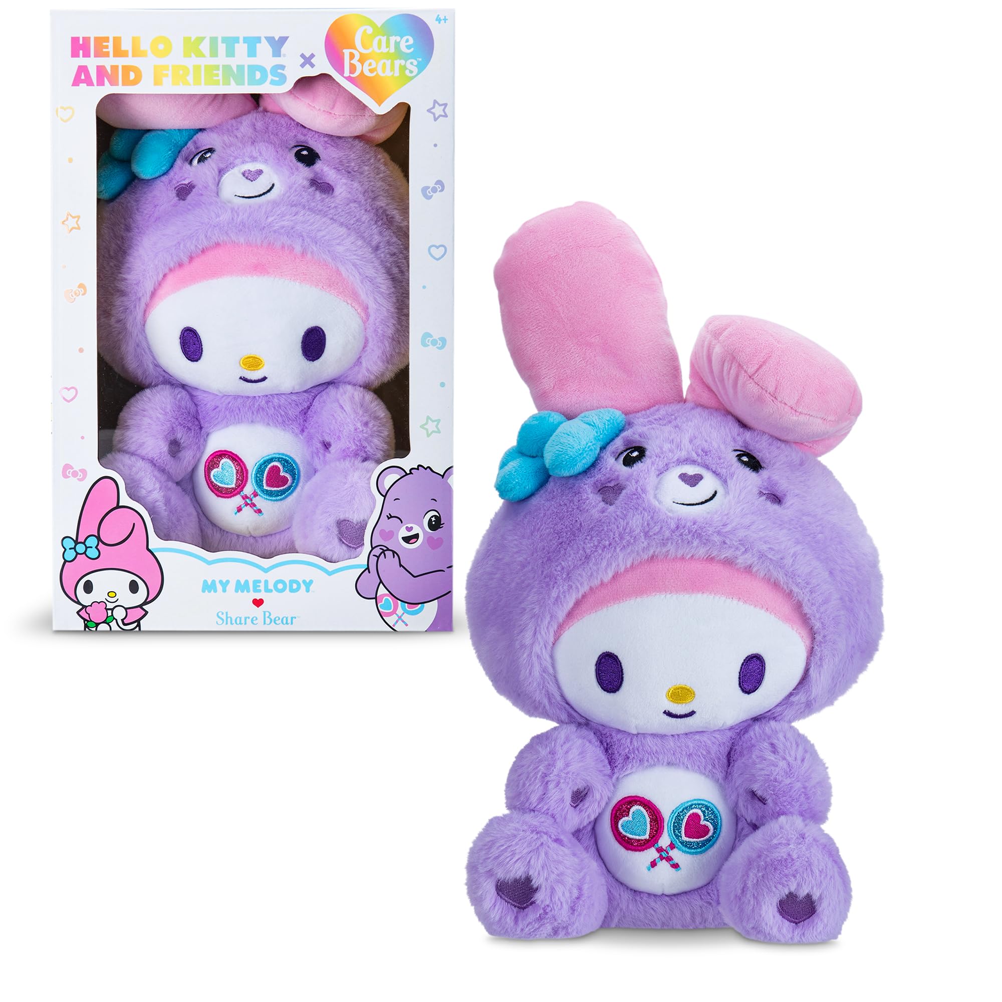 Basic Fun Care Bears x Hello Kitty 30cm Plush – Share Bear as My Melody, Large Sanrio Soft Toy Collectible Teddy Bear