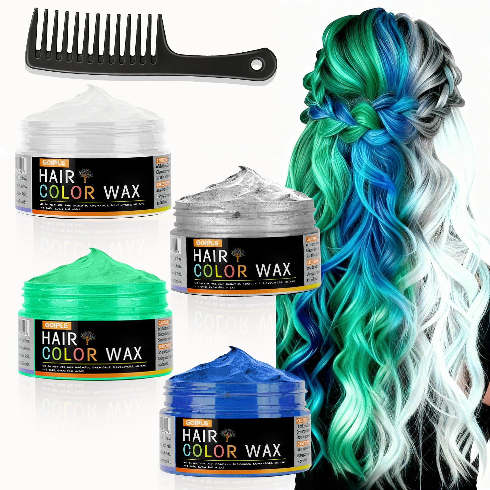 4 Colors Temporary Hair Color Wax for Christmas Party, Stocking Stuffers - DIY Washable Natural Instant Hair Color for Women Temporary Hair Dye for