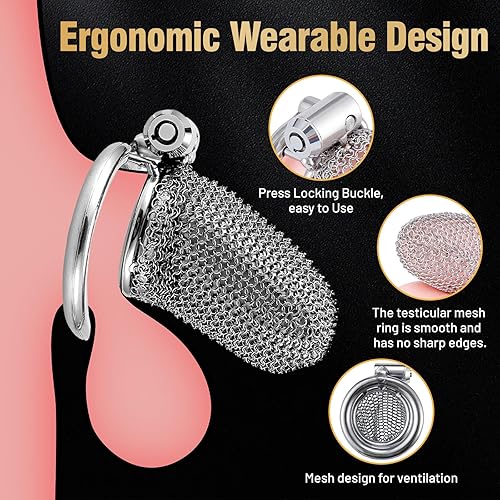 Vista 9 de Jaula de castidad – Dispositivo de castidad masculina con juego de bloqueo invisible, 3 tamaños de anillos
