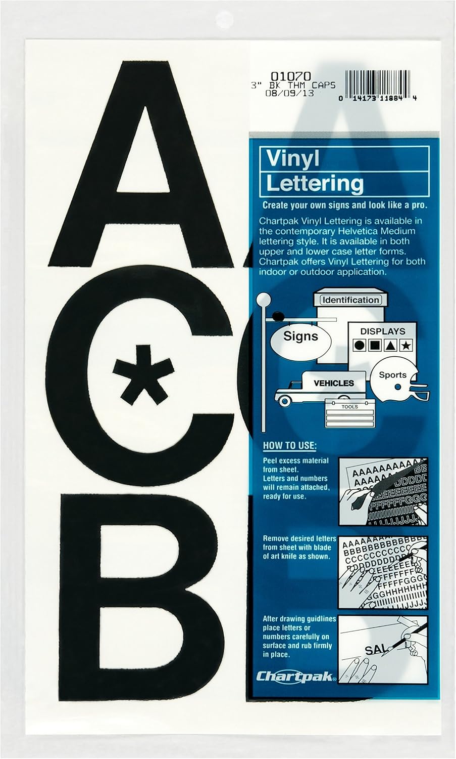 Chartpak Self-Adhesive Vinyl Capital Letters, 3 Inches High, Red, 50 per Pack (01072)