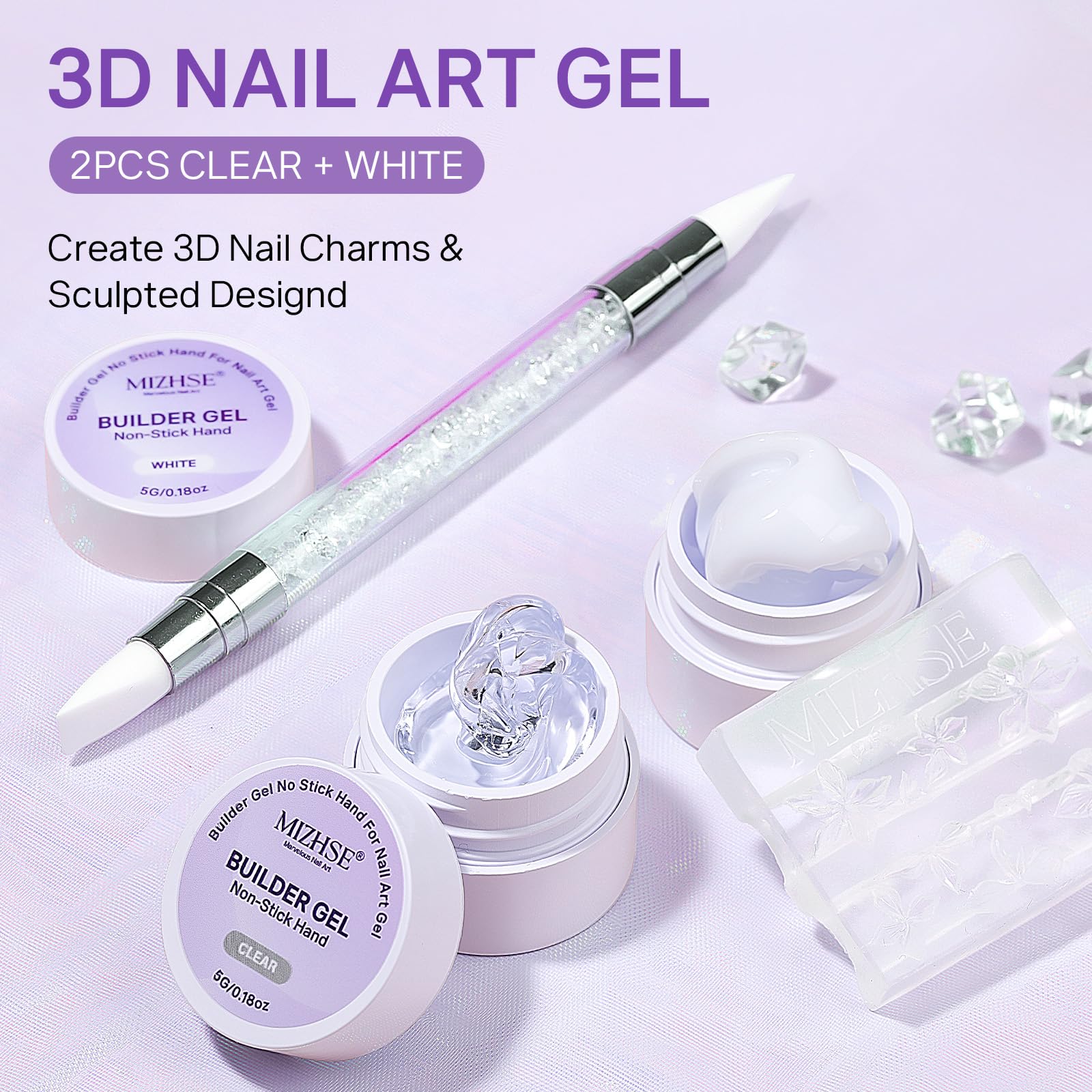 3D Nail Art Gel Kit - Clear & White Sculpting -5