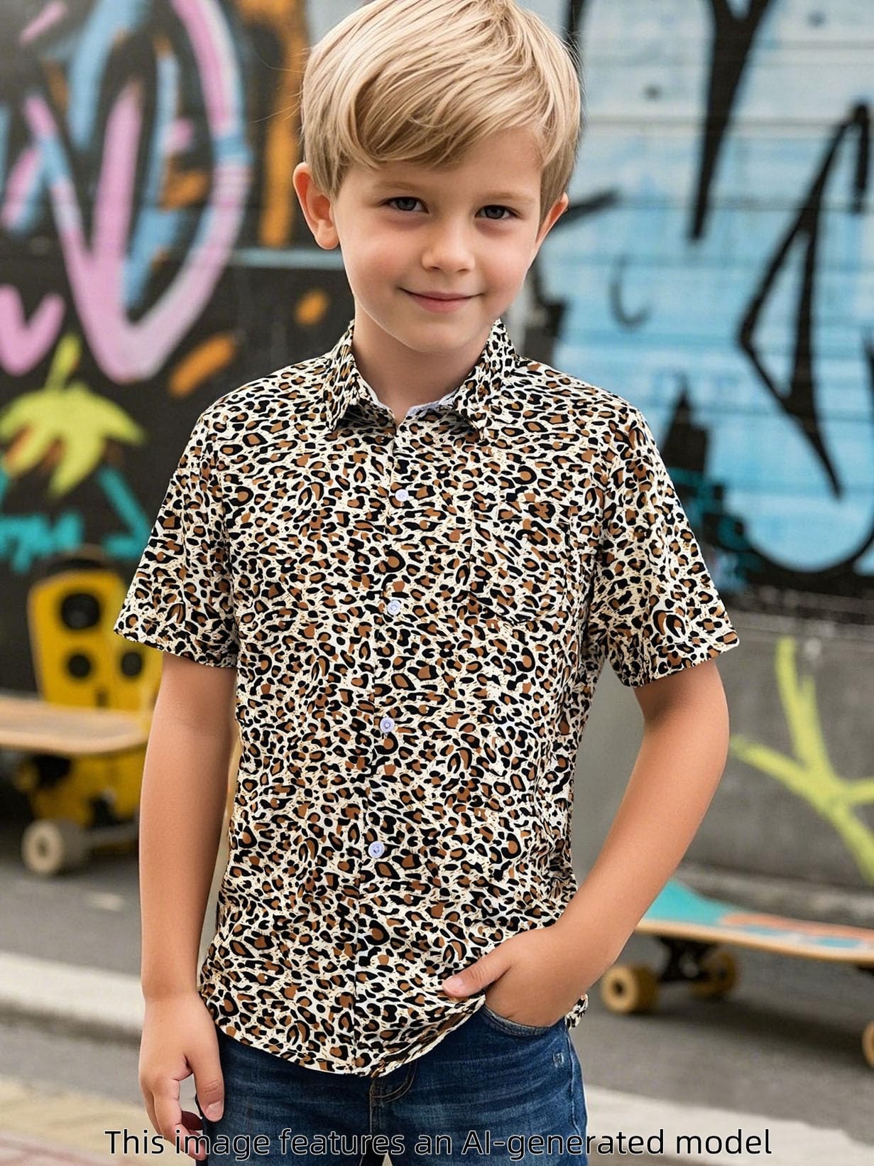 Garçon Chemise Enfants Boutons Manches Courtes Vêtements 5-12 Ans