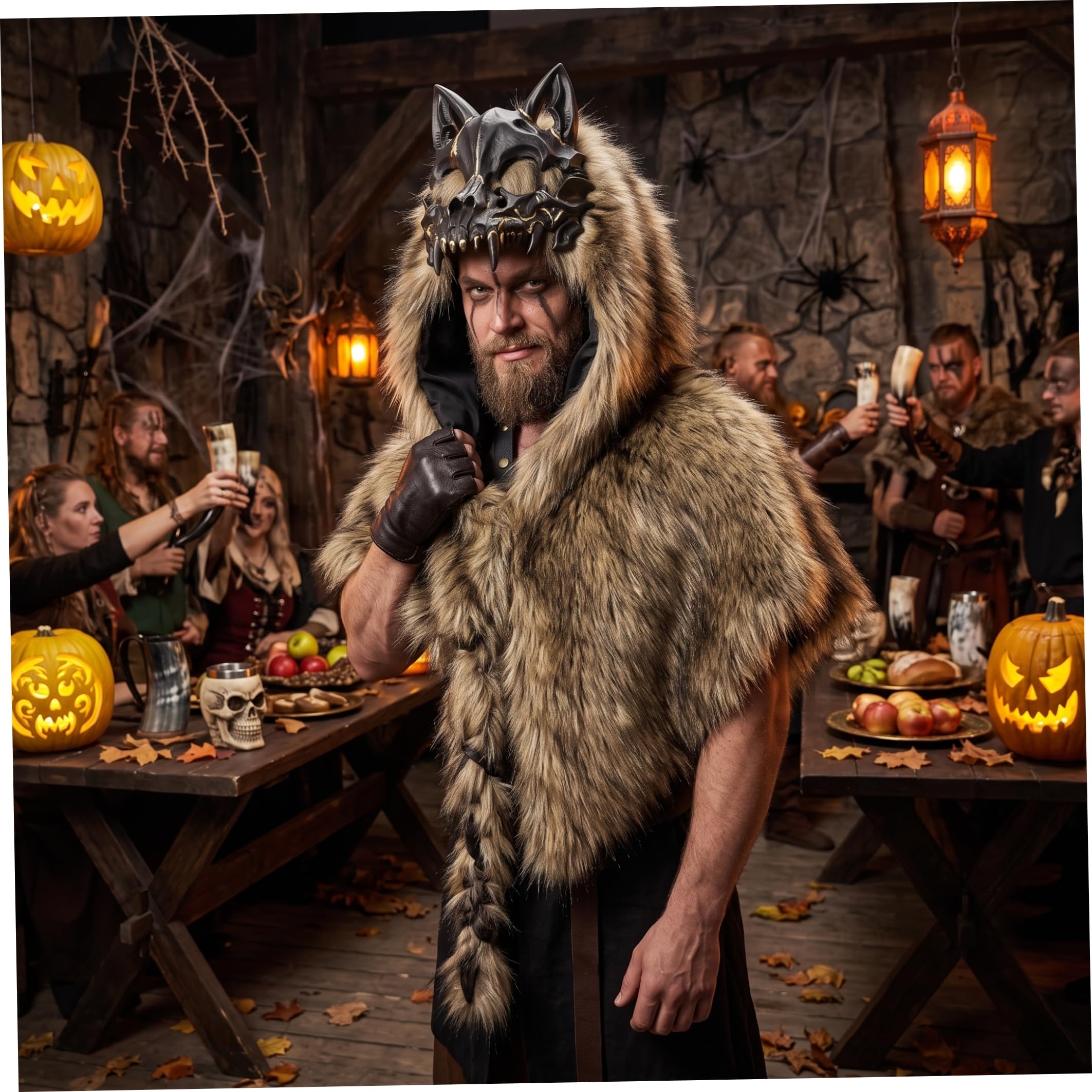 Barbarenkostüm-Kunstpelzschal, Einheitsgröße | Robustes Barbaren-Design, Einheitsgröße, ideal für Cosplay- und Halloween-Partys