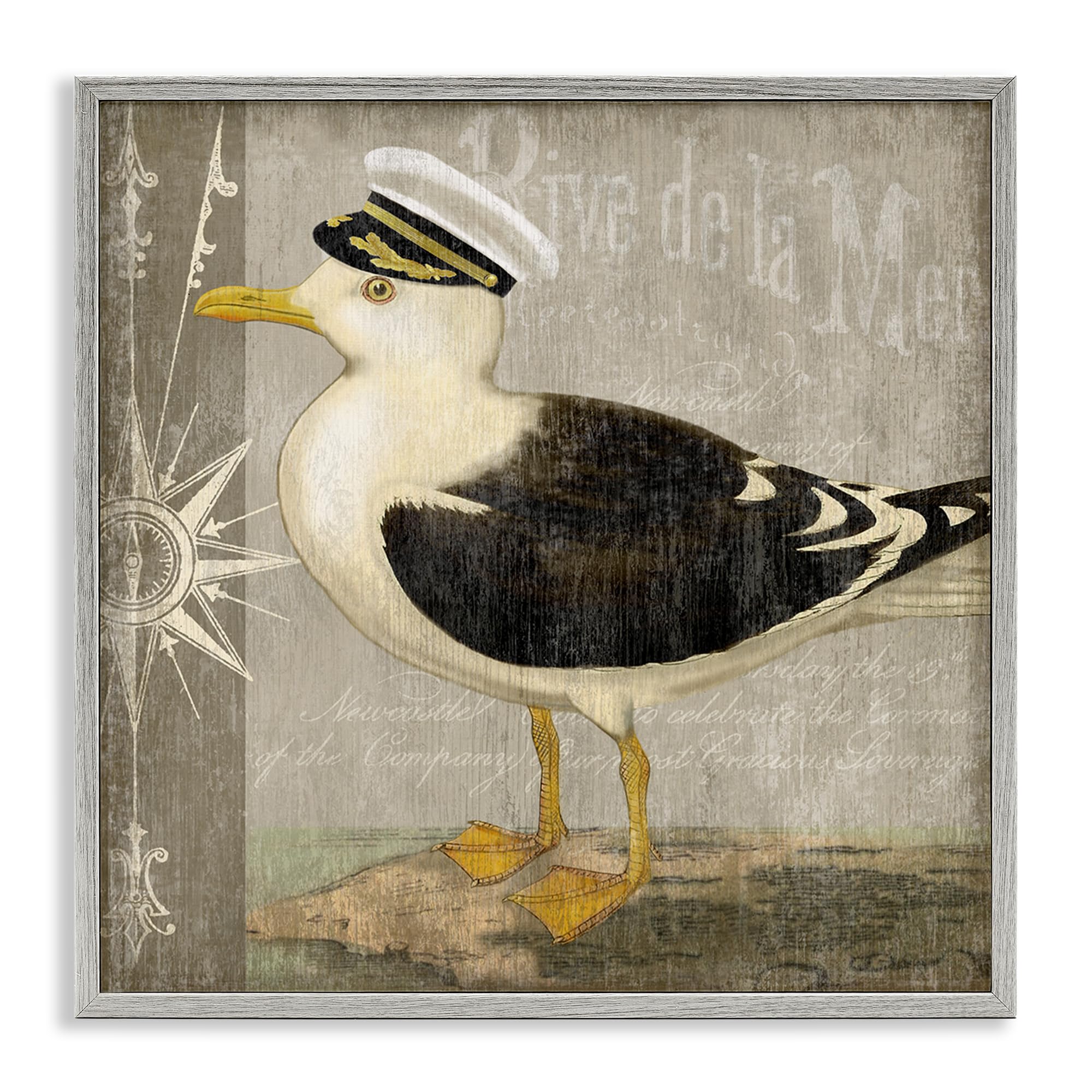 Stupell Industries Farmhouse Gray (Textured) 'Little Maritime Seagull'| Framed Giclee Art
