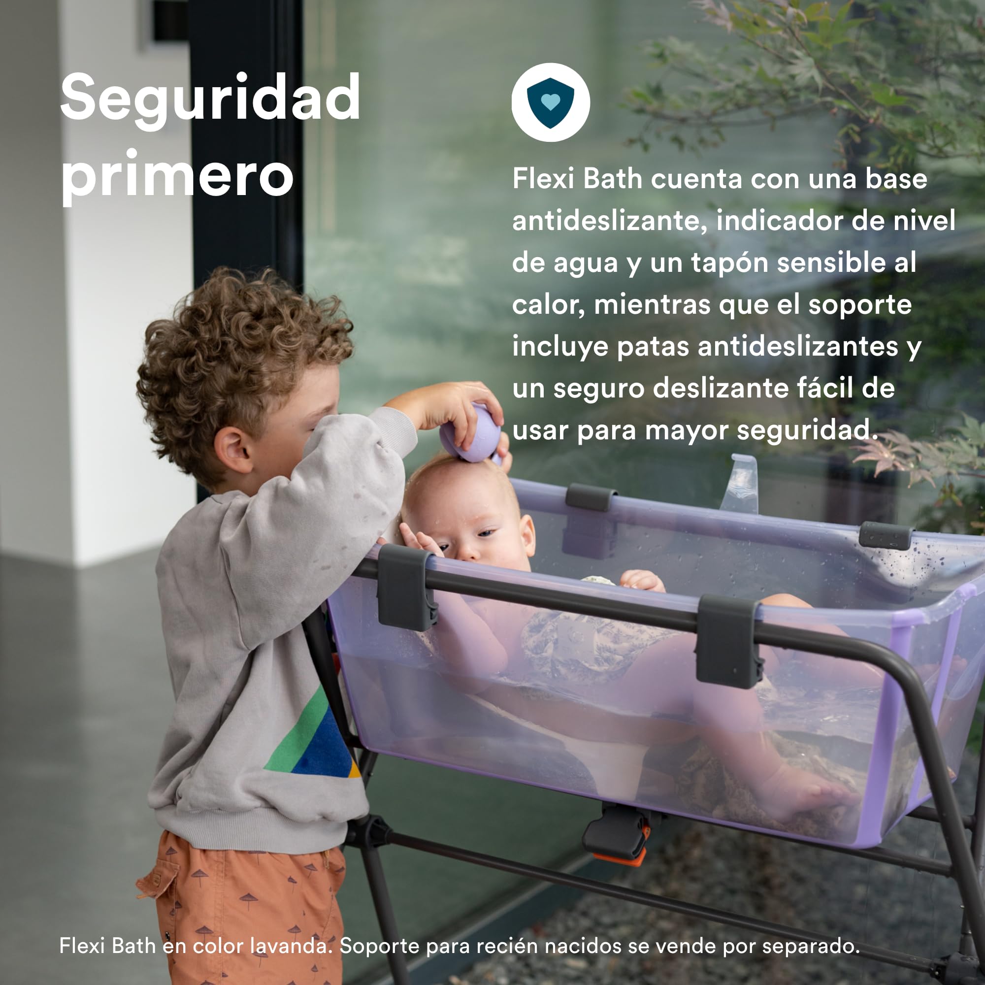 Bañera Flexi Bath de Stokke (Sandy Beige) + Soporte - Bañera Plegable para Bebés hasta 10 kg - Duradera y Fácil de Guardar - Cómoda para Casa o Viaje