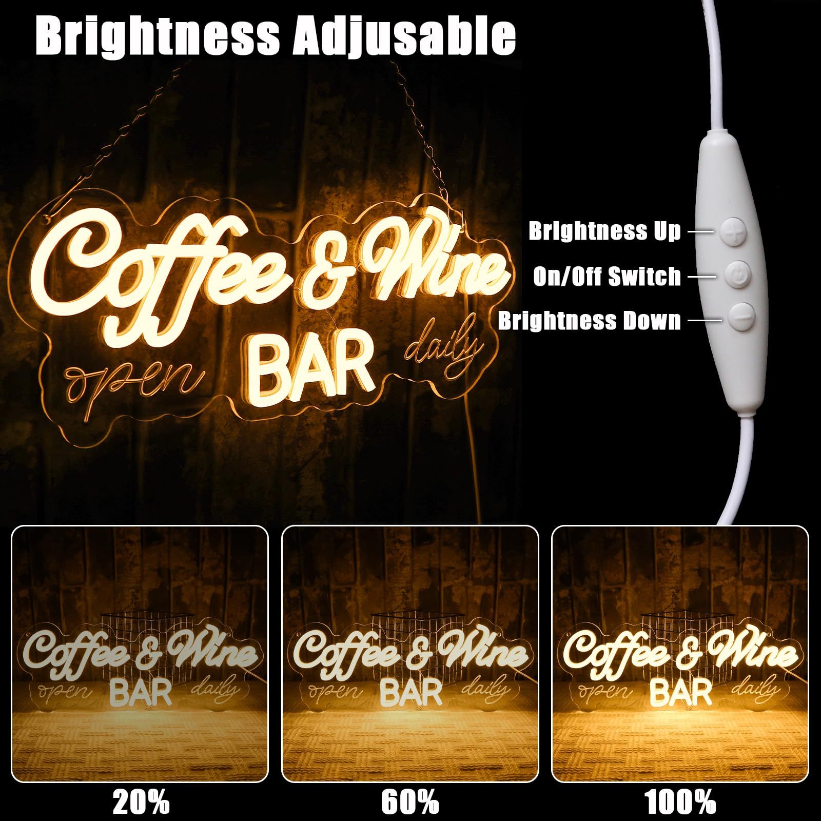 Cartel de neón para café y vino, señal de neón LED para pared, esquina de café, letrero LED USB para cafetería, bar, dormitorio, club, negocios, hogar, cocina, pub, fiesta, decoración