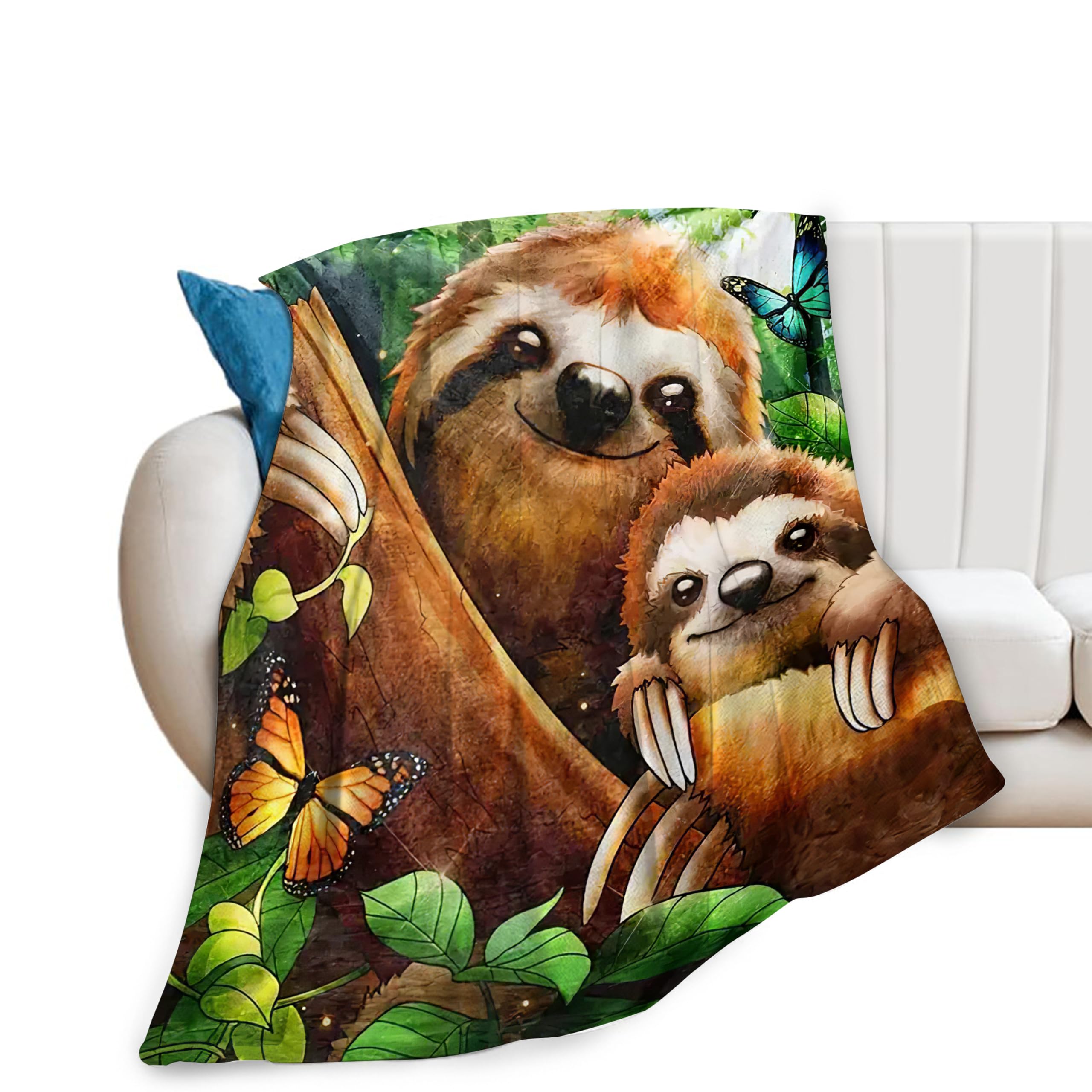 Cute Sloth Blanket Sloth Throw Blanket Sloth Stuff Gifts for Kids Girls Boys Sloth Lovers Comfort Soft Cozy Plush Fleece Flannel Blanket Decor for Couch Sofa Bed 50"x60"