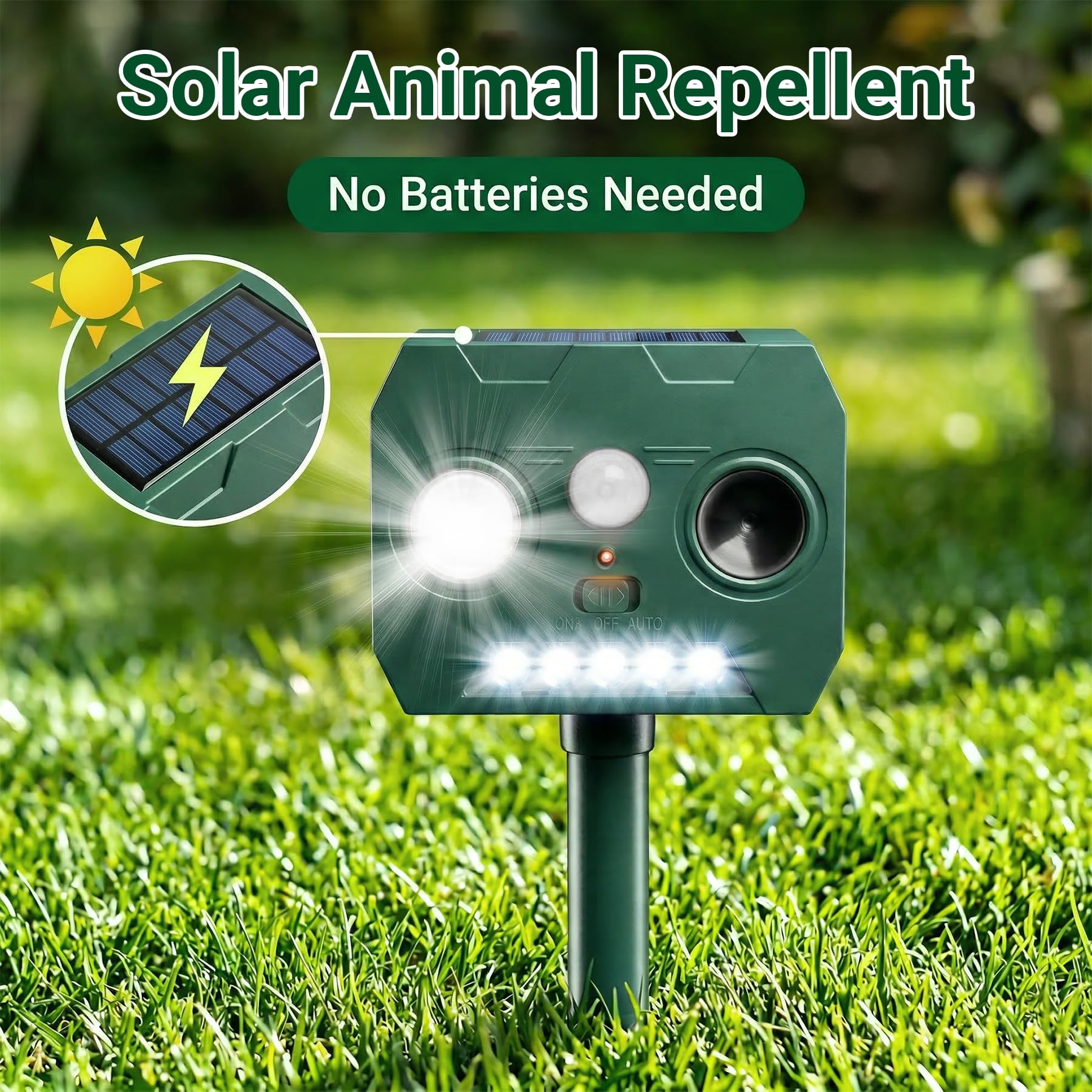 Répulsif solaire pour animaux avec lumière clignotante pour chien, cerf, répulsif efficace contre les mouffettes pour l'extérieur, le jardin, la pelouse (1, olive)