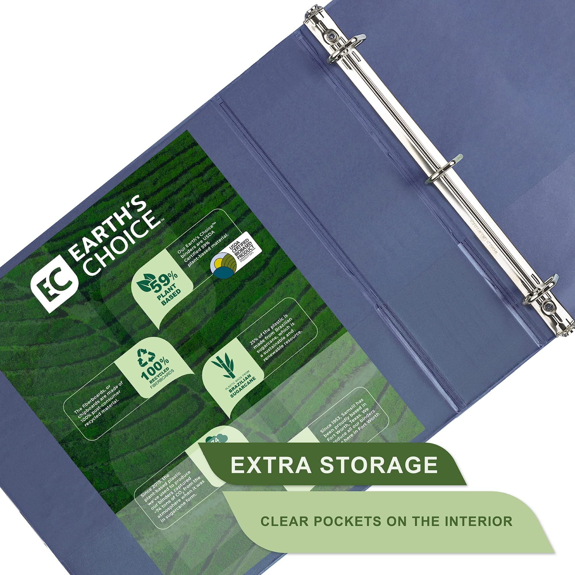 Samsill Earth's Choice, 3-Inch Durable D-Ring View Binder 2 Pack, USDA Certified Biobased, Eco-Friendly, Indigo Blue - Image 4
