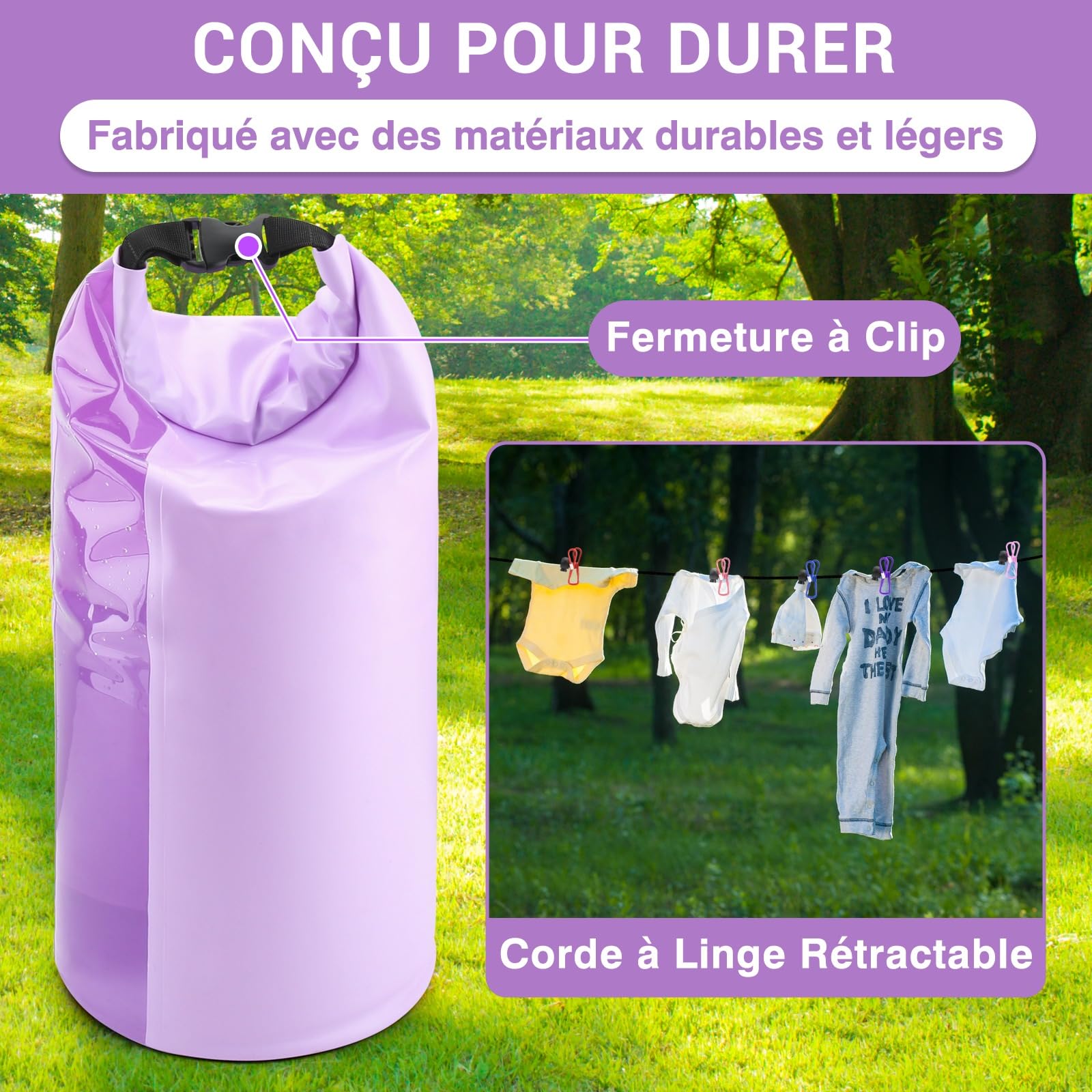 Sac Lave-Linge Manuel et Corde à Linge Rétractable - Sac de Voyage et Lavage Portable - Machine à Laver de Camping Durable