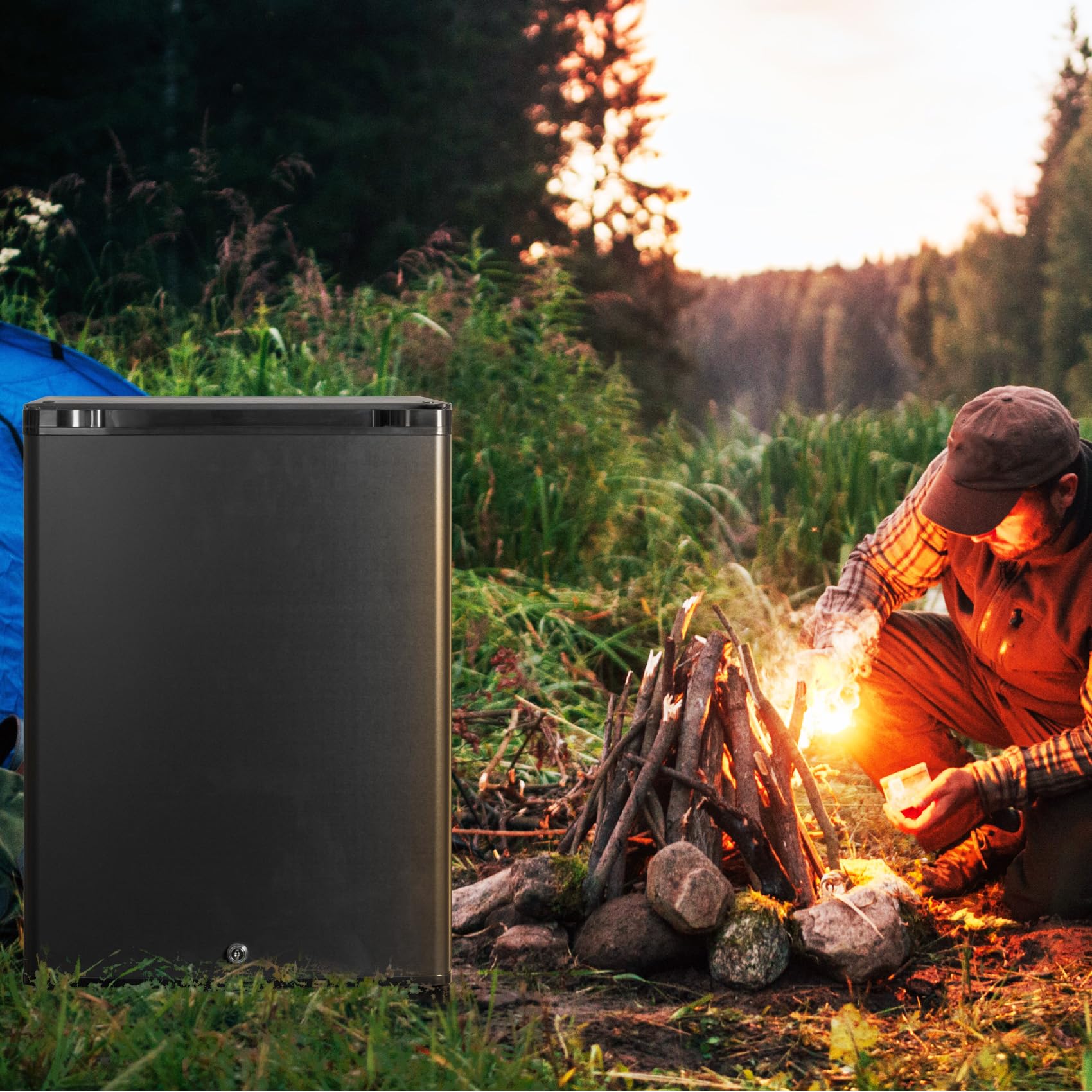 SMETA Nevera Portátil 12V 220V 40L, Mini Frigorífico con Cerradura y Puerta Convertible, Bajo Consumo, Eléctrica para Camping, Playa, Minibar, Habitación, Coche, Caravana, 0–10°C, Negro