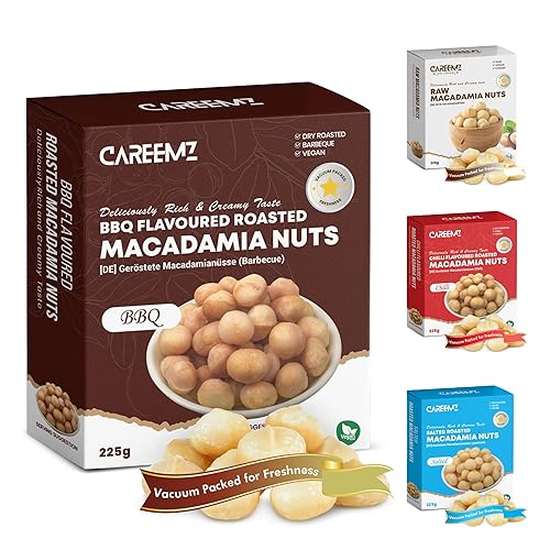 CAREEMZ Nueces de macadamia tostadas con sabor a barbacoa, el mejor aperitivo gourmet de Malawi, sellado al vacío para mayor frescura (BBQ, 8 onzas)