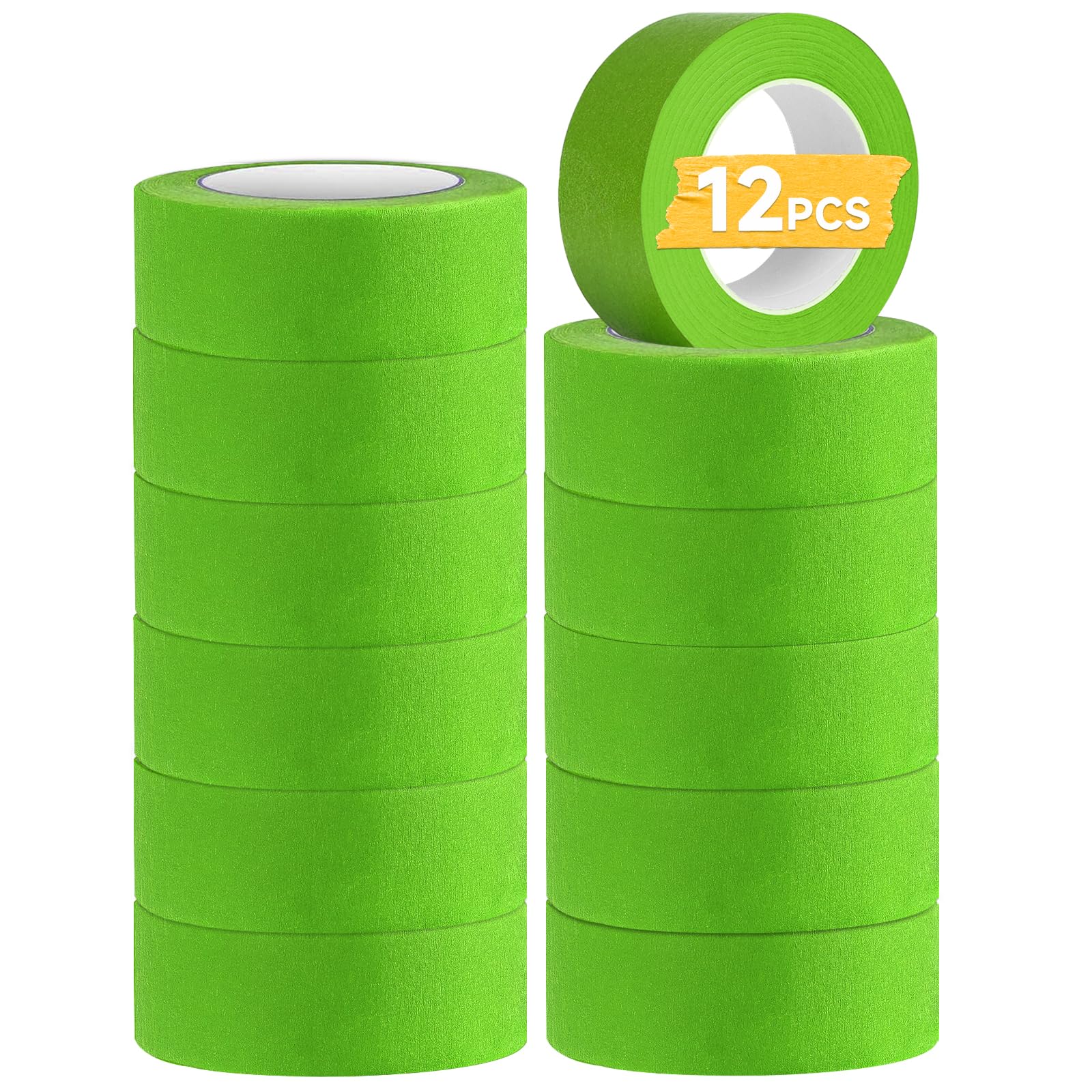 Hsxfl Premium Masking Tape for Painting 12 Rolls 24 mm x 20M Decorators Tape Multi Surface Painting Tape for Painting Artists Decorating (Green)