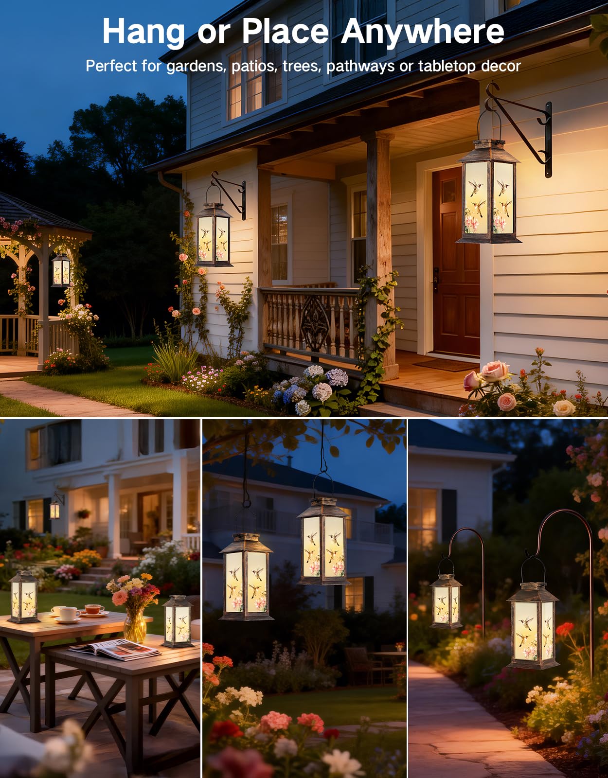 Lanterne Solaire Extérieure Étanche, Lampe Suspendue LED Colibri, Décoration Jardin en Plastique pour Cour, Terrasse, Pelouse, Chemin, Cadeau pour Femmes, Maman, Grand-Mère