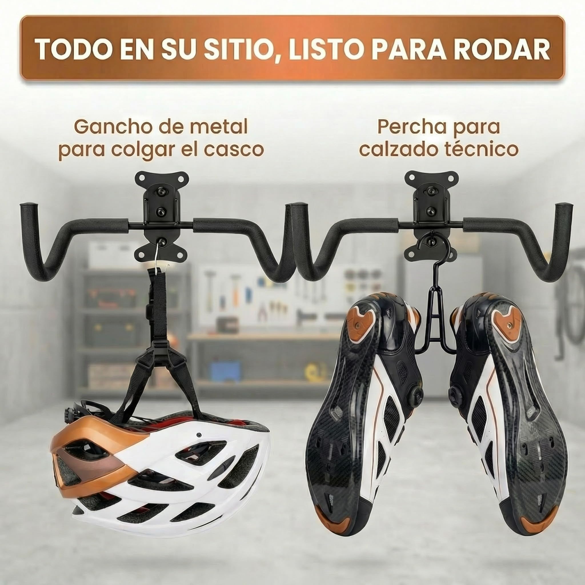 Soporte Bicicletas Pared, Soporte de Pared Para Bicicletas, Plegable, Ángulo y Distancia Ajustable, Extra Acolchado, Gancho para Casco y Calas, Con Kit Limpieza Bici y Guía Digital Montaje Rápido — view 6