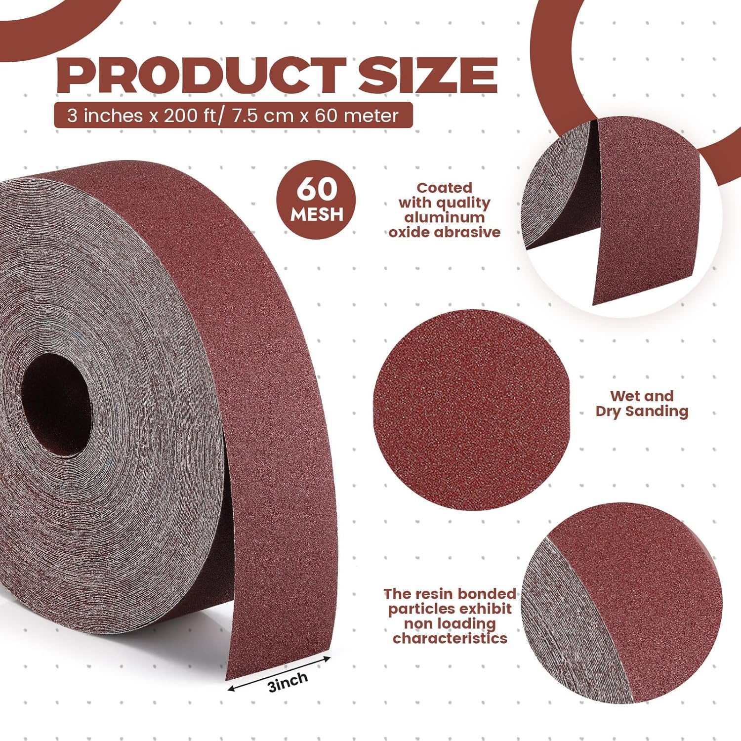 Abrasive Sandpaper Roll 3''x 200 ft 80 Grit Drum Sander Sandpaper Rolls Sand Paper Roll Emery Cloth Roll for Drum Sander Sandpaper Continuous Roll Wood Automotive Polishing - Image 2
