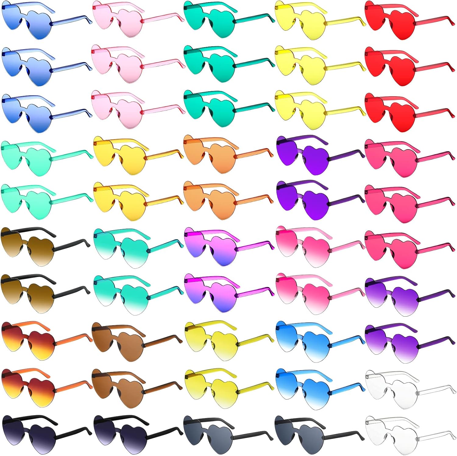 Konohan 50 Pairs Heart Shaped Sunglasses Bulk, Women Colorful Rimless Transparent Heart Glasses for Valentine's Day Party