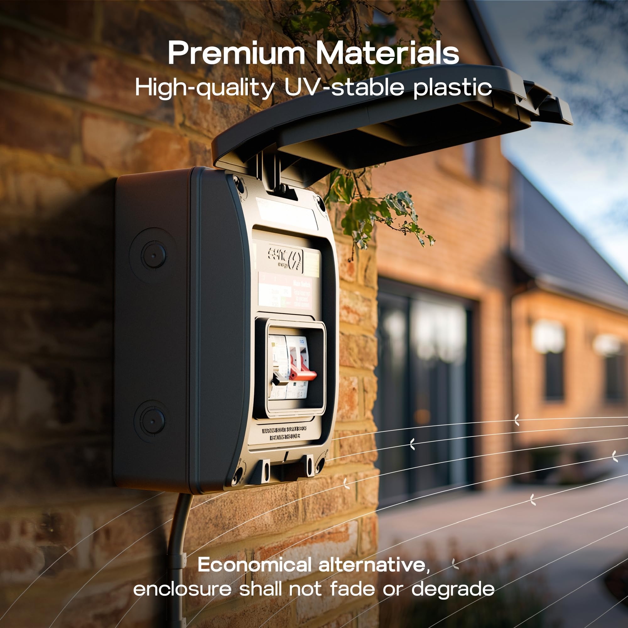 Unità di consumo EV con interruttore principale 100A, 40A 30mA RCBO bidirezionale bidirezionale tipo A e tipo 2 SPD, contenitore per veicoli elettrici e ibridi, popolato, 5 moduli, IP66