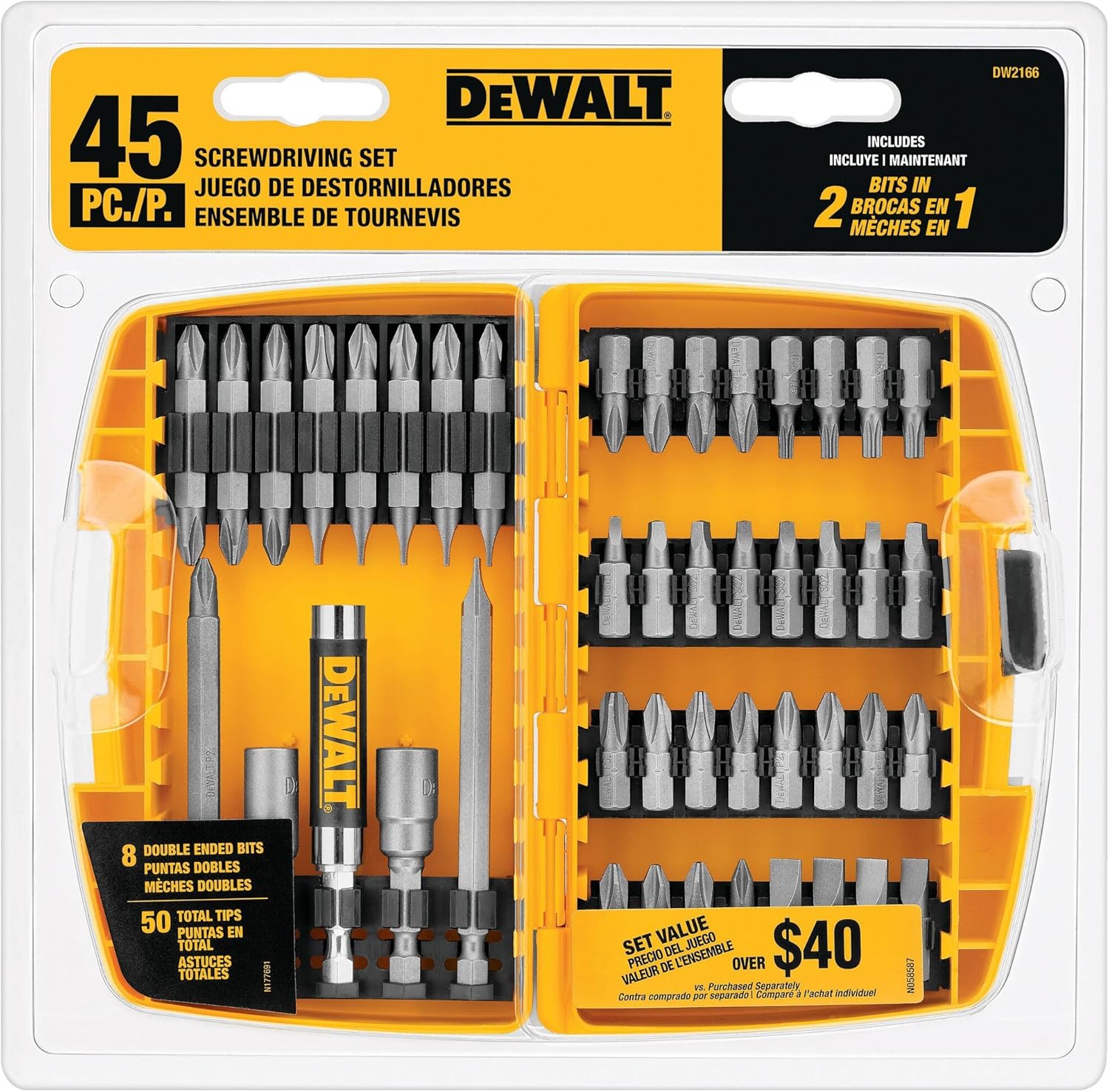 DEWALT Screwdriver Bit Set with Tough Case, 45-Piece (DW2166), Grey/Silver Screwdriving Set with Tough Case - Image 8
