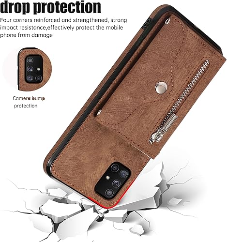 Miniatura 7 de Funda para teléfono Samsung Galaxy A71 5G con protector de pantalla de vidrio templado y correa cruzada para la muñeca, cordón para tarjetas de