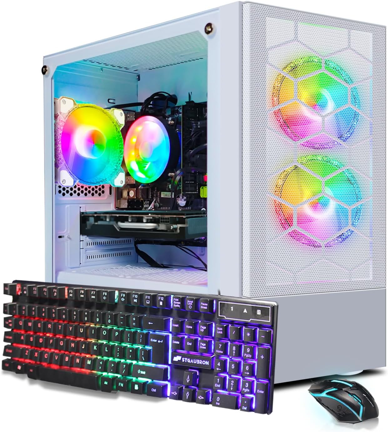 STGAubron Gaming PC Computer Desktop, Intel Core i7 8th Gen up to 4.1G, Radeon RX 470 8G, 16G DDR4, 512G SSD, WiFi 6, BT 5.2, RGB Fan x3, Windows 11 Home