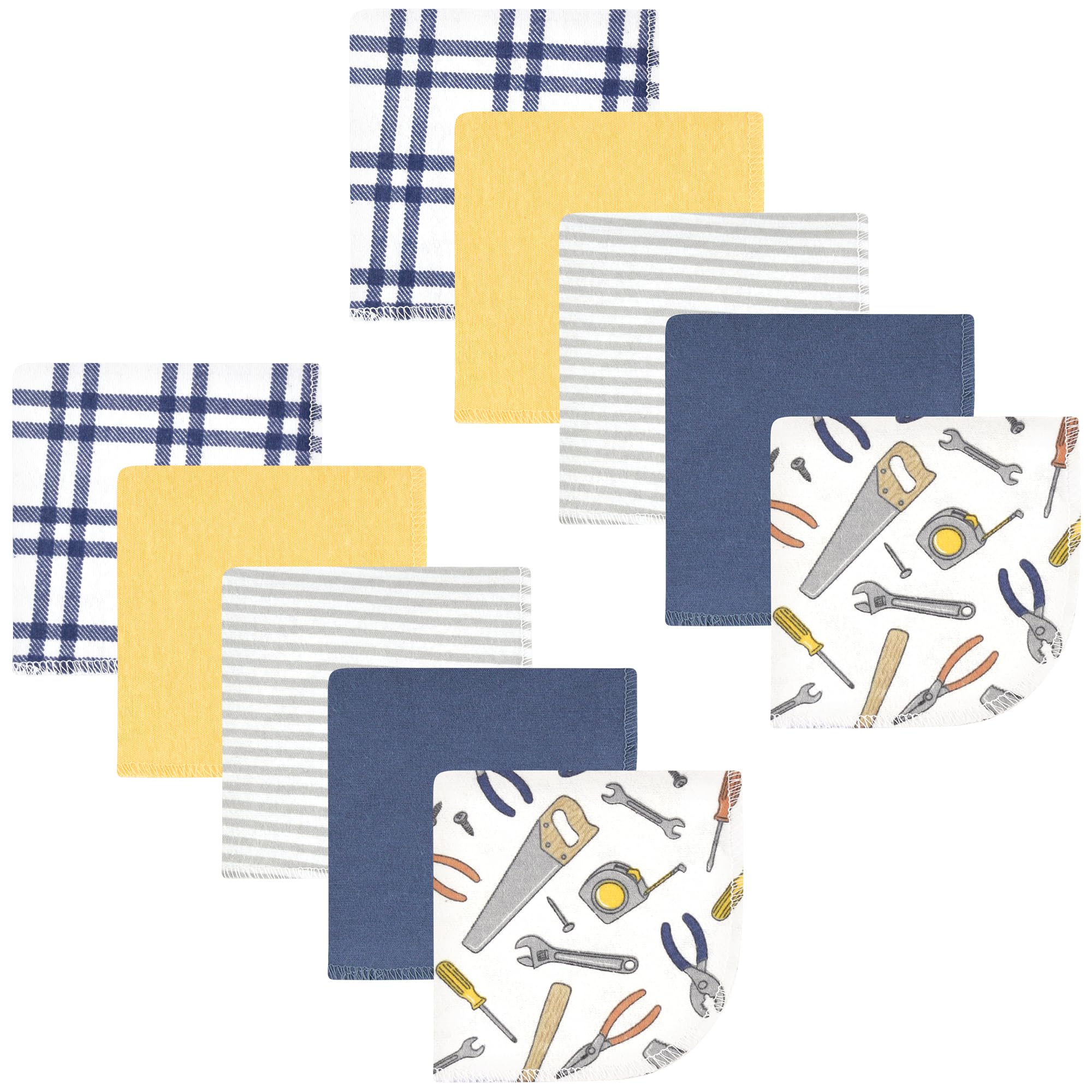 Hudson Baby Unisex Baby Flannel Cotton Poly Washcloths, Construction Work 10Pk, One Size