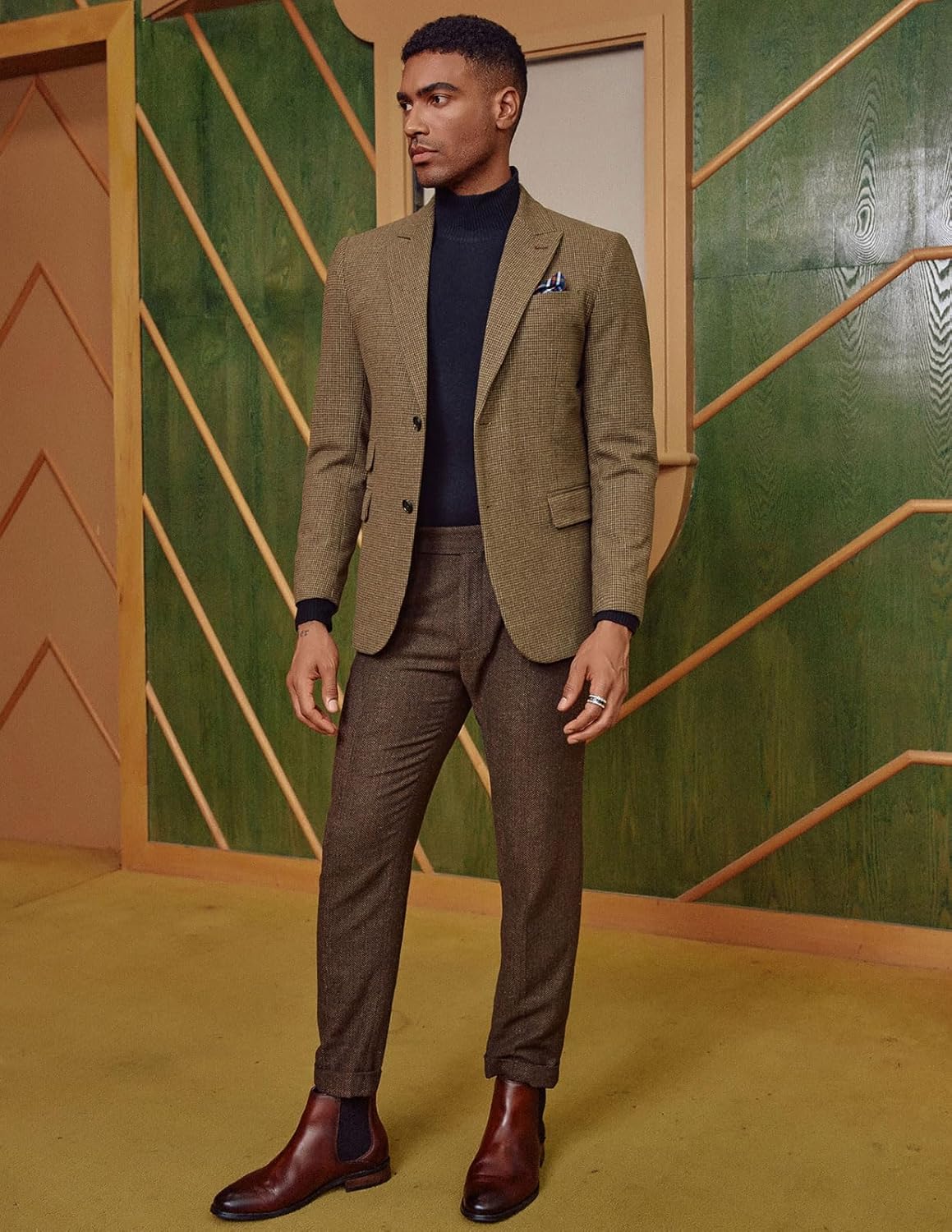 PJ PAUL JONES Men Tweed Blazer Wool Herringbone Sport Coat Jacket Vintage Blazers Suit Jackets - Image 5