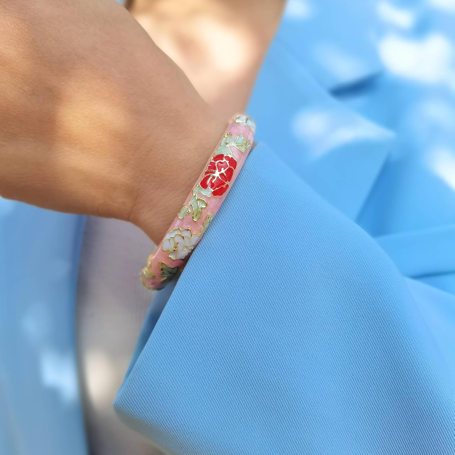 Vintage Flower Cuff Bangles Gold Plated Cloisonne Chinoiserie Peony Floral Elegant Bracelet Gifts For Women - Image 6