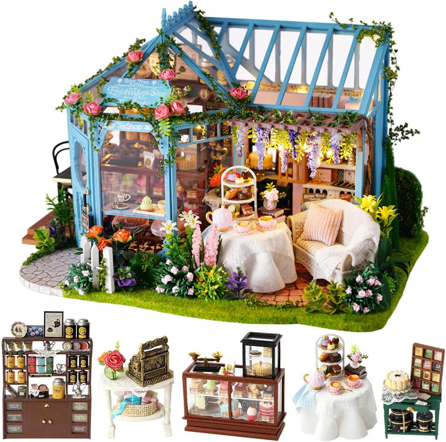 Masroo Dollhouse Miniature House with Furniture, DIY Dollhouse Kit with Dust Proof, Music Movement, 1:24 Scale Creative Room for Valentine's Day Gift for Family and Friends