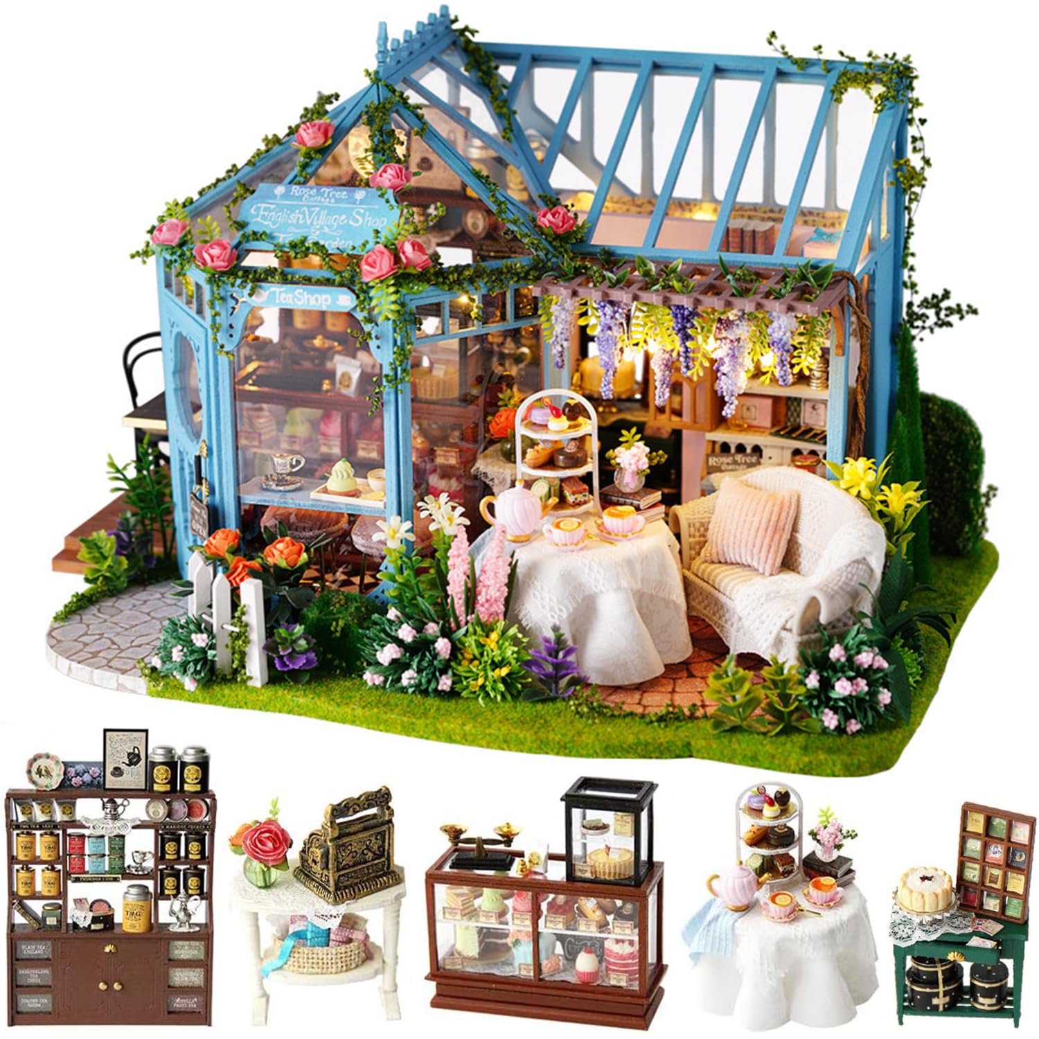 Masroo Dollhouse Miniature House with Furniture, DIY Dollhouse Kit with Dust Proof, Music Movement, 1:24 Scale Creative Room for Valentine's Day Gift for Family and Friends