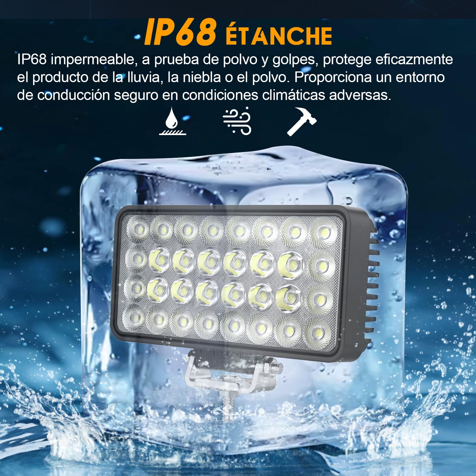 AnTom Faro de Trabajo 7 pulgadas LED con función 96W, Focos LED Auto 12-60V, Faro de Trabajo 6500K, Reflector IP68 Impermeable, Interruptor Off-Road para Moto, Auto, ATV, SUV, Tractor, Camión
