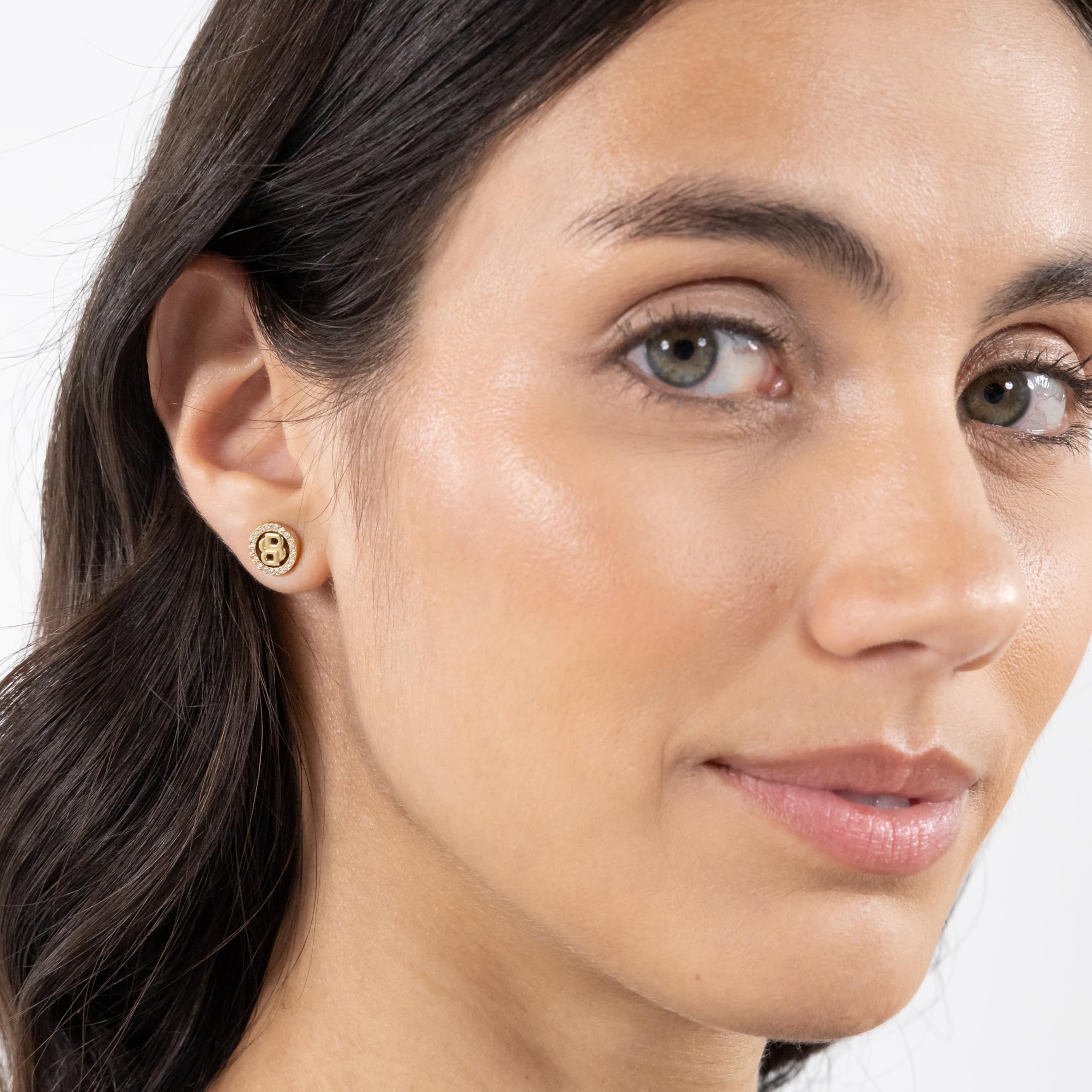 BOSS Jewelry Steckerohrringe für Damen Kollektion DOUBLE B DIVINE aus Edelstahl mit Ionenplattierung in Gelbgold verziert mit Kristallen - 1580826