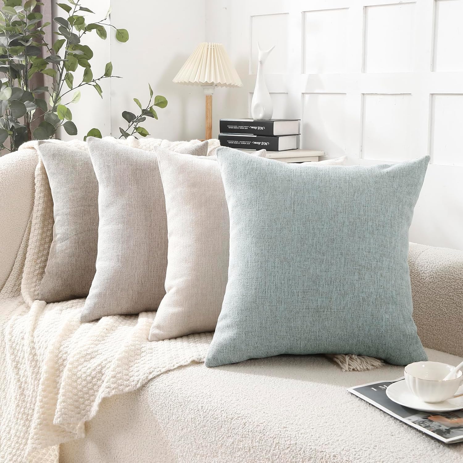 Jepeak 24x24 Inch Decorative Chenille Throw Pillow Covers, Pack of 2 Cozy Concise Pillow Cases Soft Farmhouse Modern Square Cushion Covers for Sofa Couch Bed Living Room Home Decor, Tan