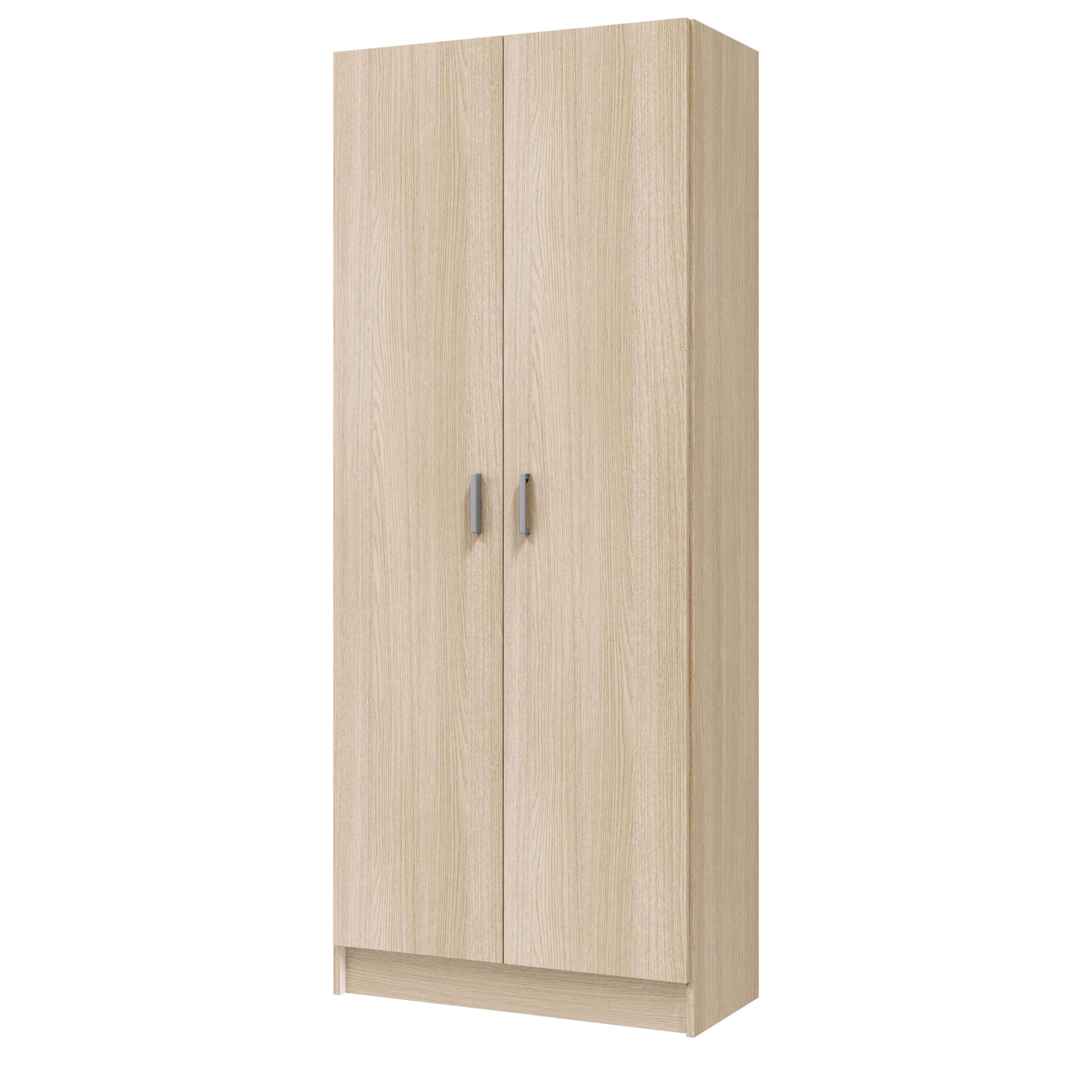 Habitdesign Armario Multiusos, Escobero 2 Puertas 3 Estantes, 180x73x37 (AltoxAnchoxFondo - en cm), Color Roble