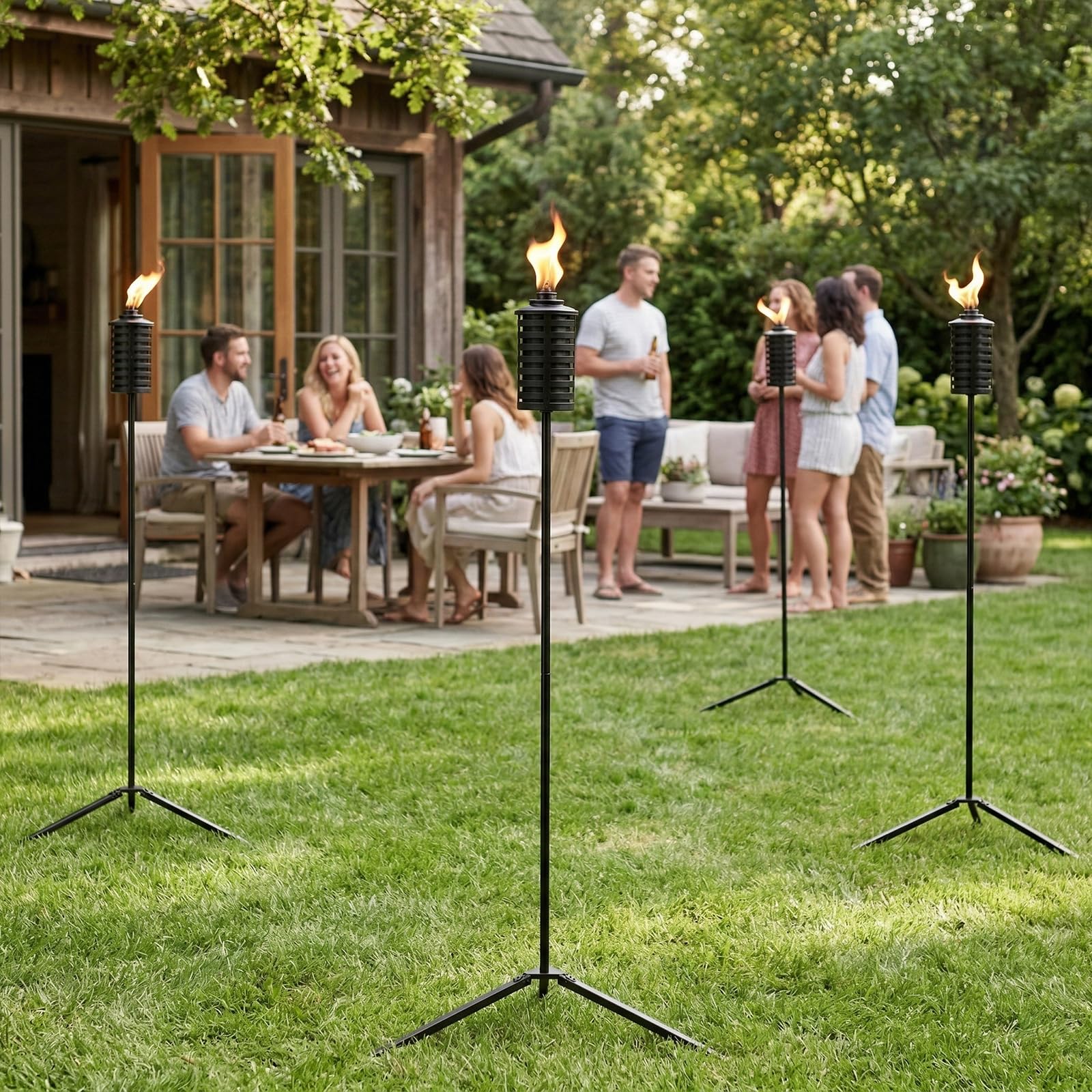 FAN-Torches 6 Pack Garden Torch with Tripod Footprint, 55 Inch