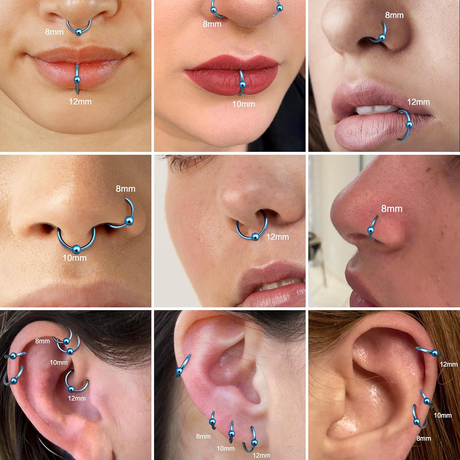 BodyBonita Ball Center Septum Rings, G23 Titanium Nose Rings Hoops, 14/16/18G Hinged Nose Rings for Women Men, PA Captive Bead Segment Ring, Helix Conch Daith Tragus Cartilage Body Piercing Jewelry - Image 4