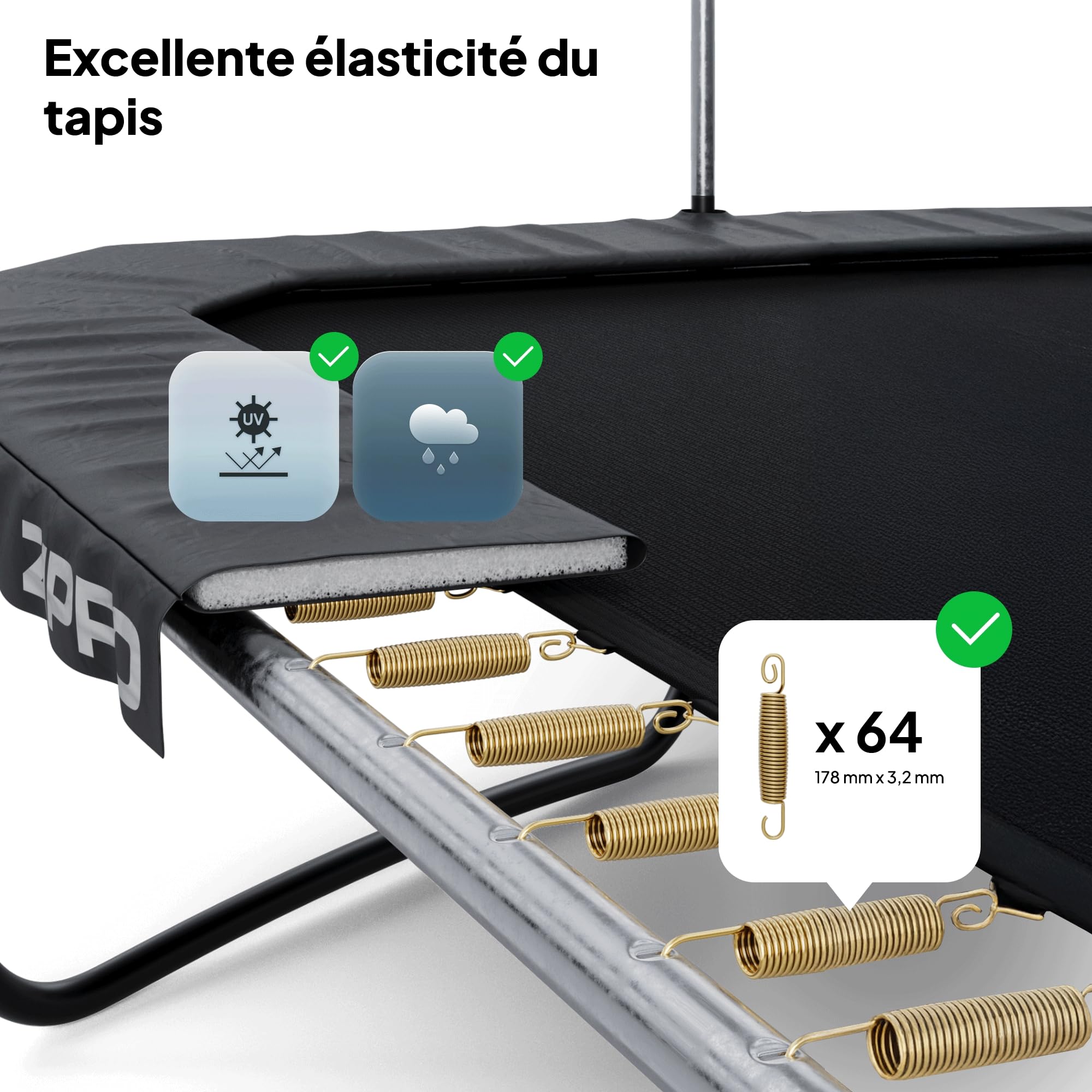 ZIPRO Trampoline Extérieur - Trampoline de Jardin Rectangulaire avec Filet de Sécurité, Tapis de Saut et Échelle - Trampoline Familial Charge Max 150 kg - JumpPro Quadro Ø 366/472 cm