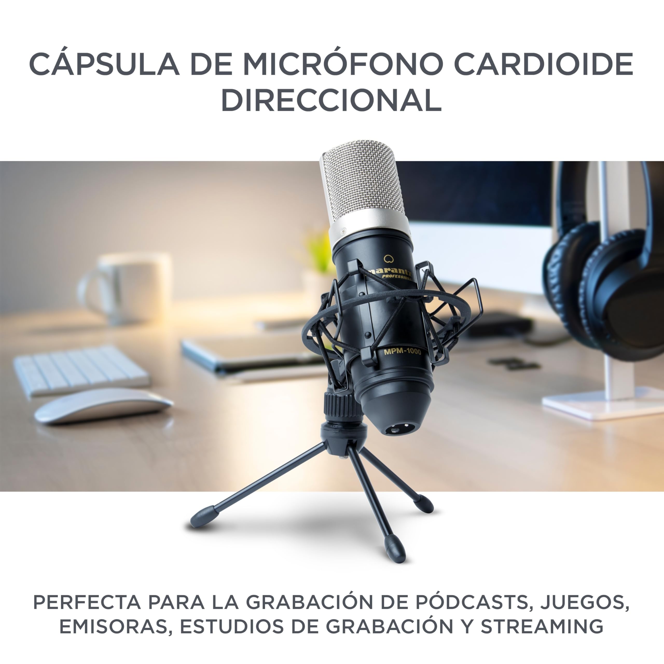 Marantz Professional MPM-1000 - Мicrófono de Condensador con Soporte de Escritorio y Cable XLR, para grabaciones de Estudio, Podcast, Streaming y más