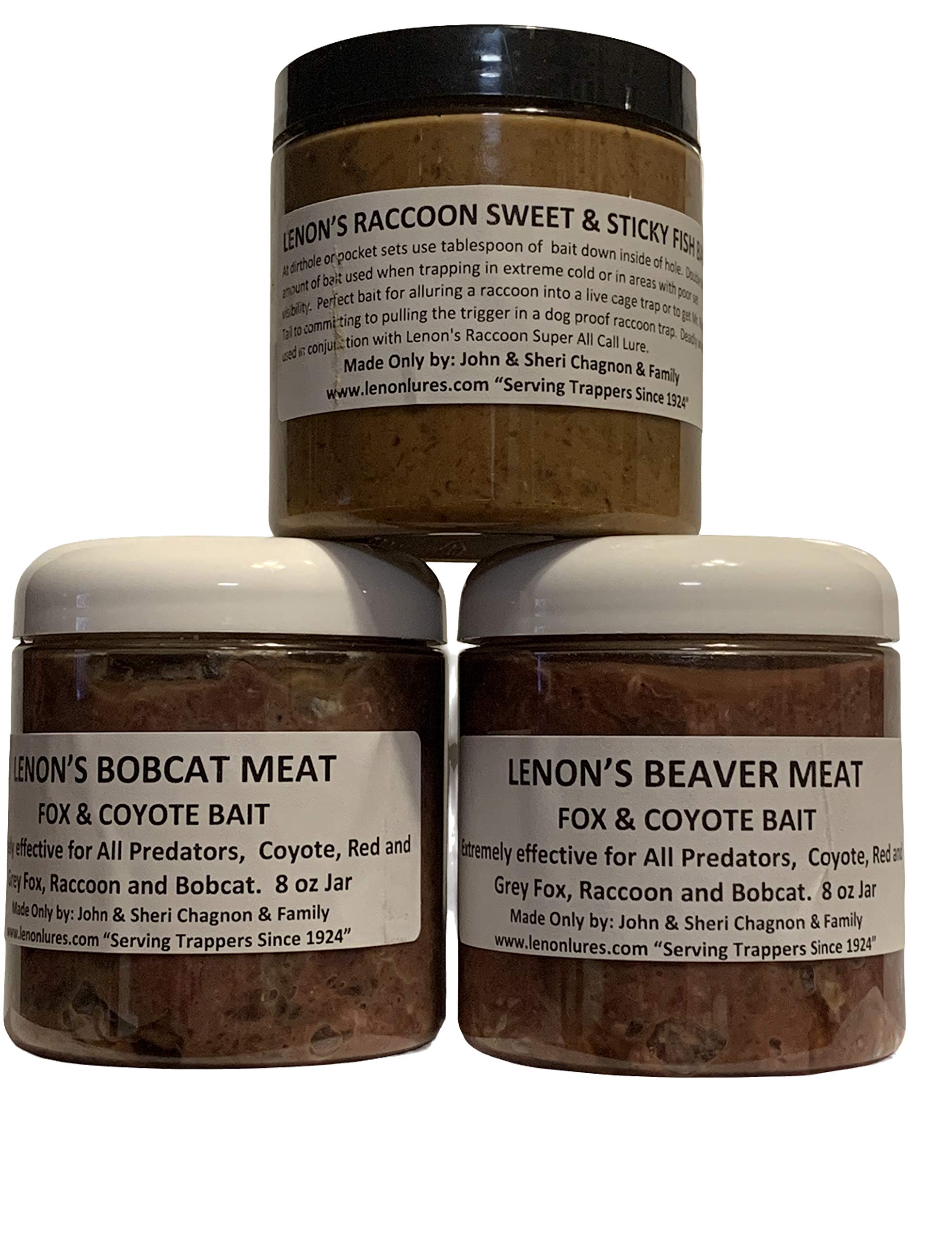 Trappers 3 Pack of Coyote, Bobcat, Fox and Raccoon Trapping Bait 8 oz Jars