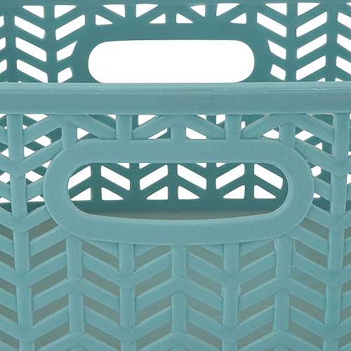 Miniatura 8 de Simplify Paquete de 3 cestas de almacenamiento pequeñas en espiga, dimensiones 10 x 8 x 4 pulgadas, diseño de espiga, peso ligero, ideal para baño,