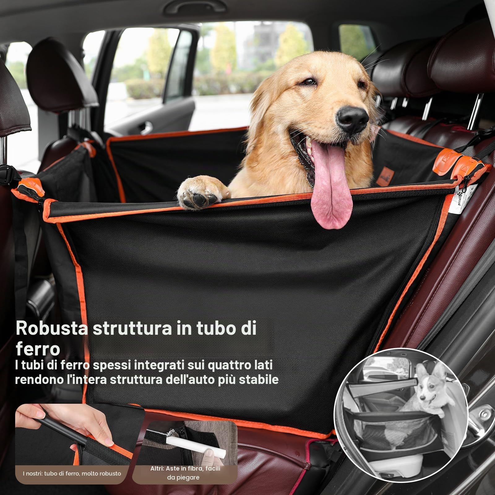 Pecute Seggiolino Auto per Cani Grandi,Seggiolino Auto per Cani di Piccola e Media Taglia, Coprisedile Auto Cane con Cintura di Sicurezza,100% Coprisedile Impermeabile, Resistente agli Strappi,L