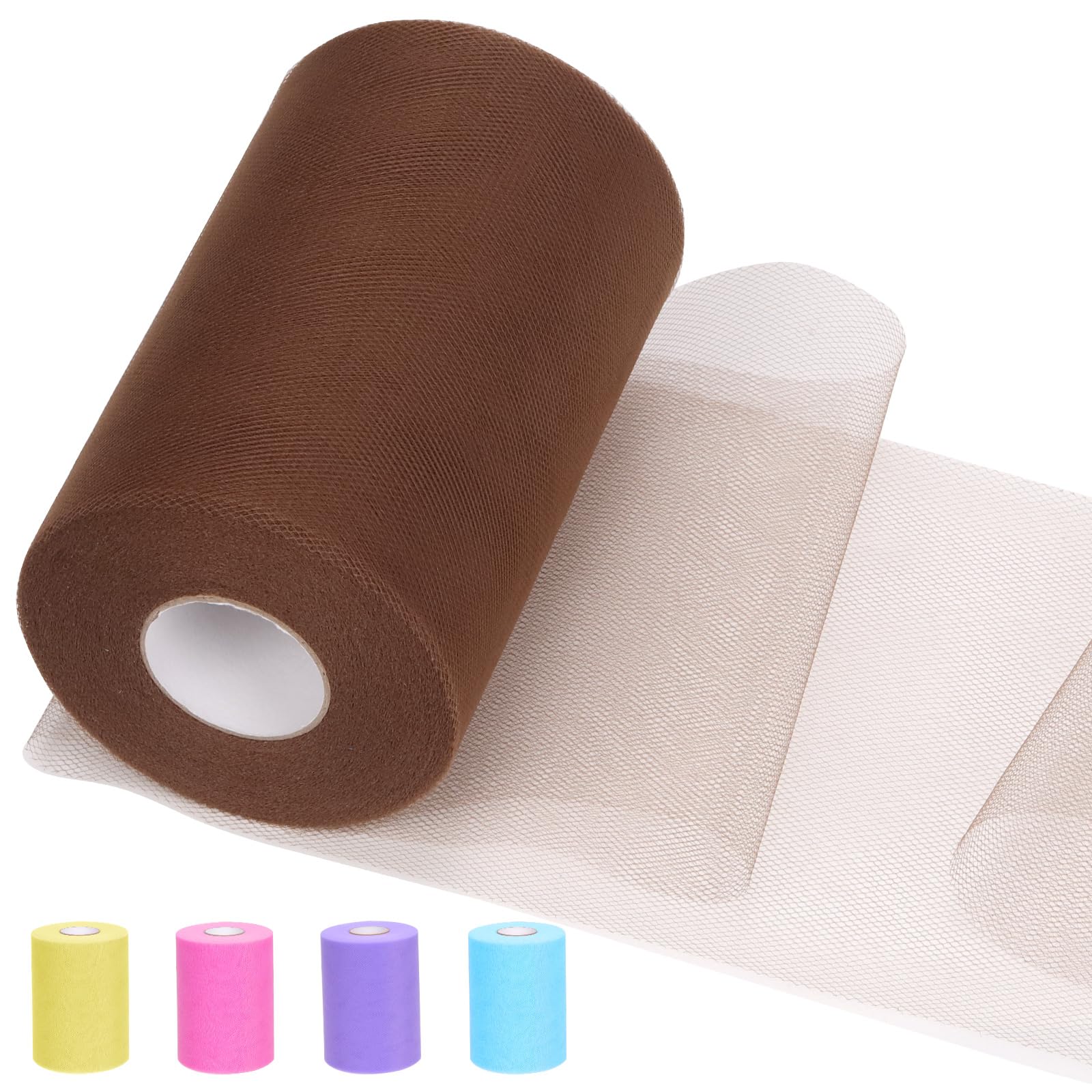 Tanstic 1Pc Coffee Tulle Fabric Roll, 6 Inch x 100 Yards Tulle Ribbon Fabric Spool Fabric Tulle Roll for DIY Tutu Bow, Birthday Party Wedding Decorations