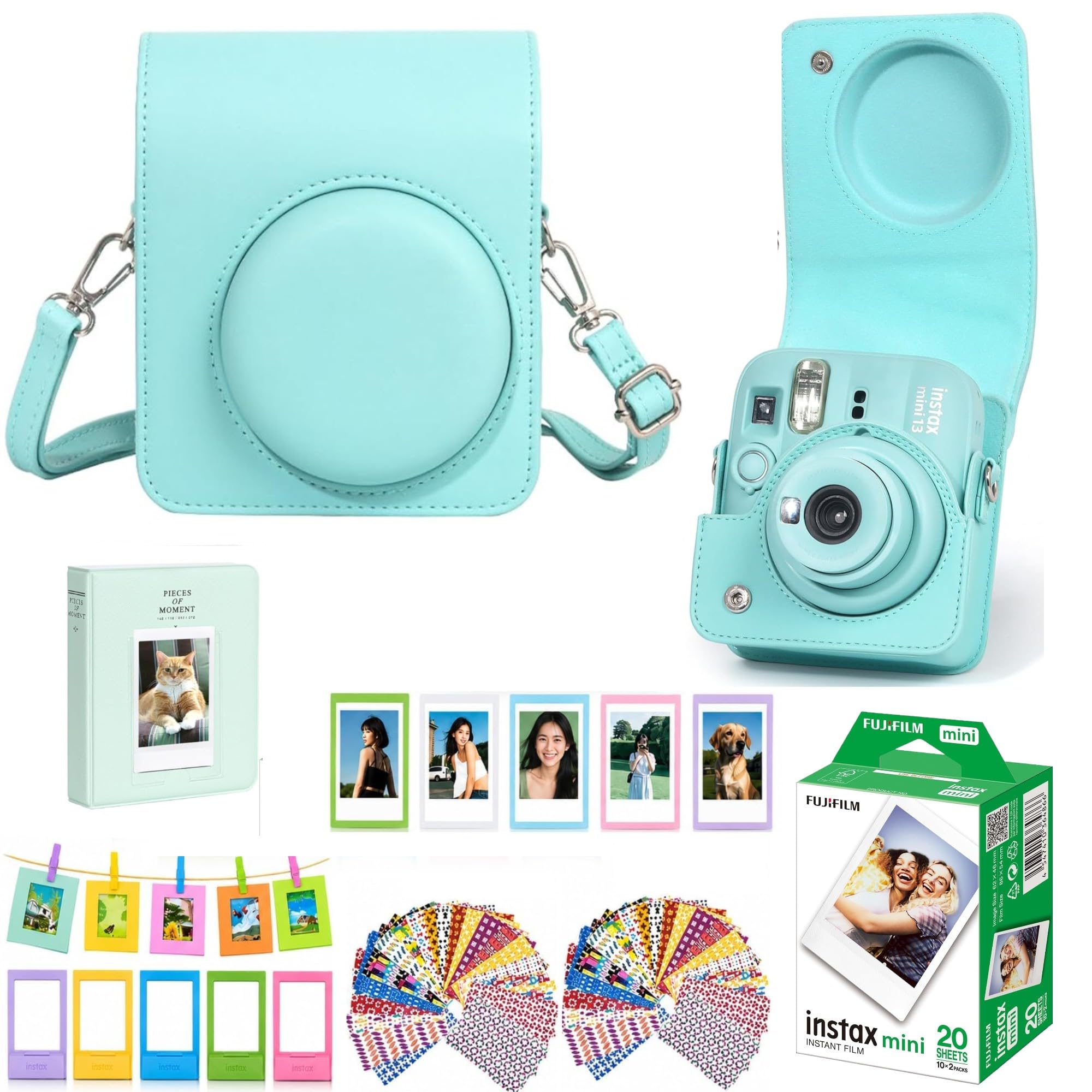 Mini 13 Instant Camera Premium Kit per Fuji Instax Mini 13 Lagoon Green include custodia Lagoon Green Mini 13, mini pellicola da 20 scatti, mini album fotografico e kit completo di accessori per